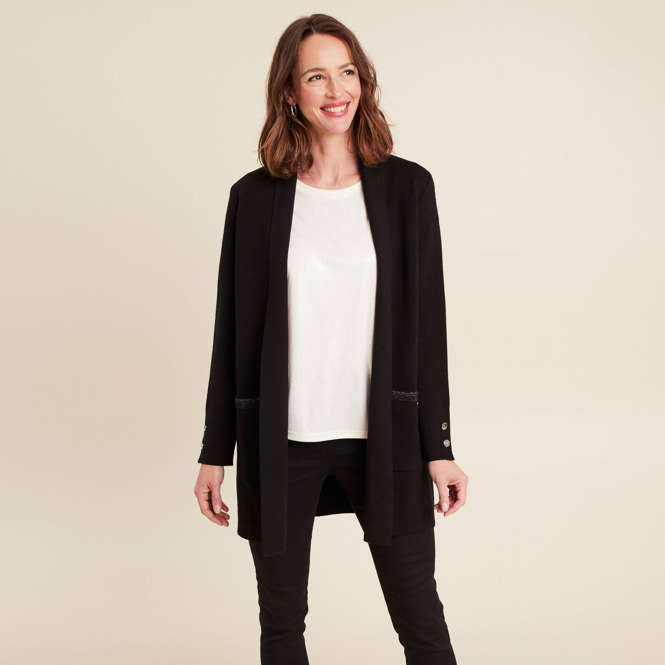 Gilet col ch&acirc;le noir femme