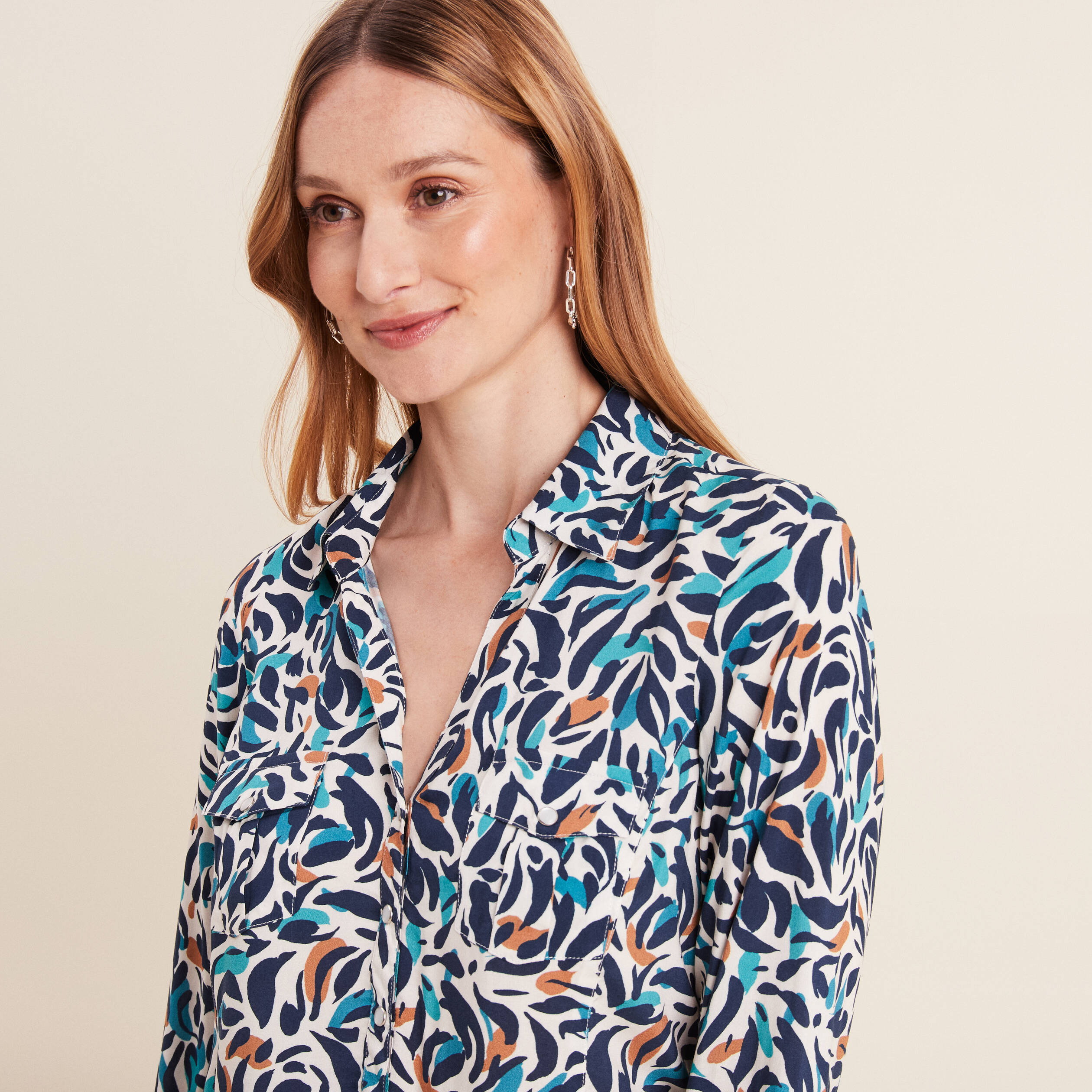 Chemise manches longues bleu canard femme
