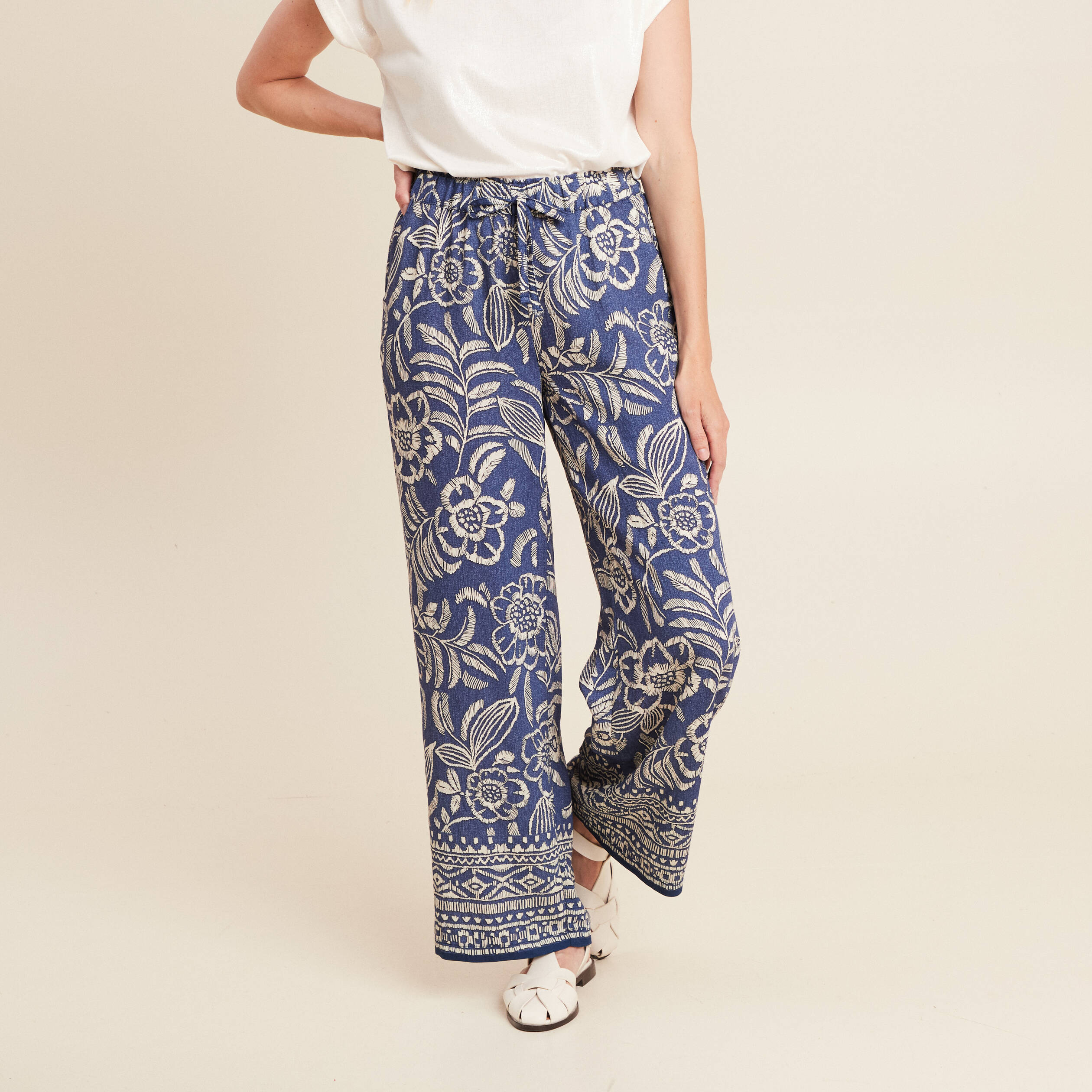 pantalon large taille haute bleu femme Pantalon large taille haute bleu femme