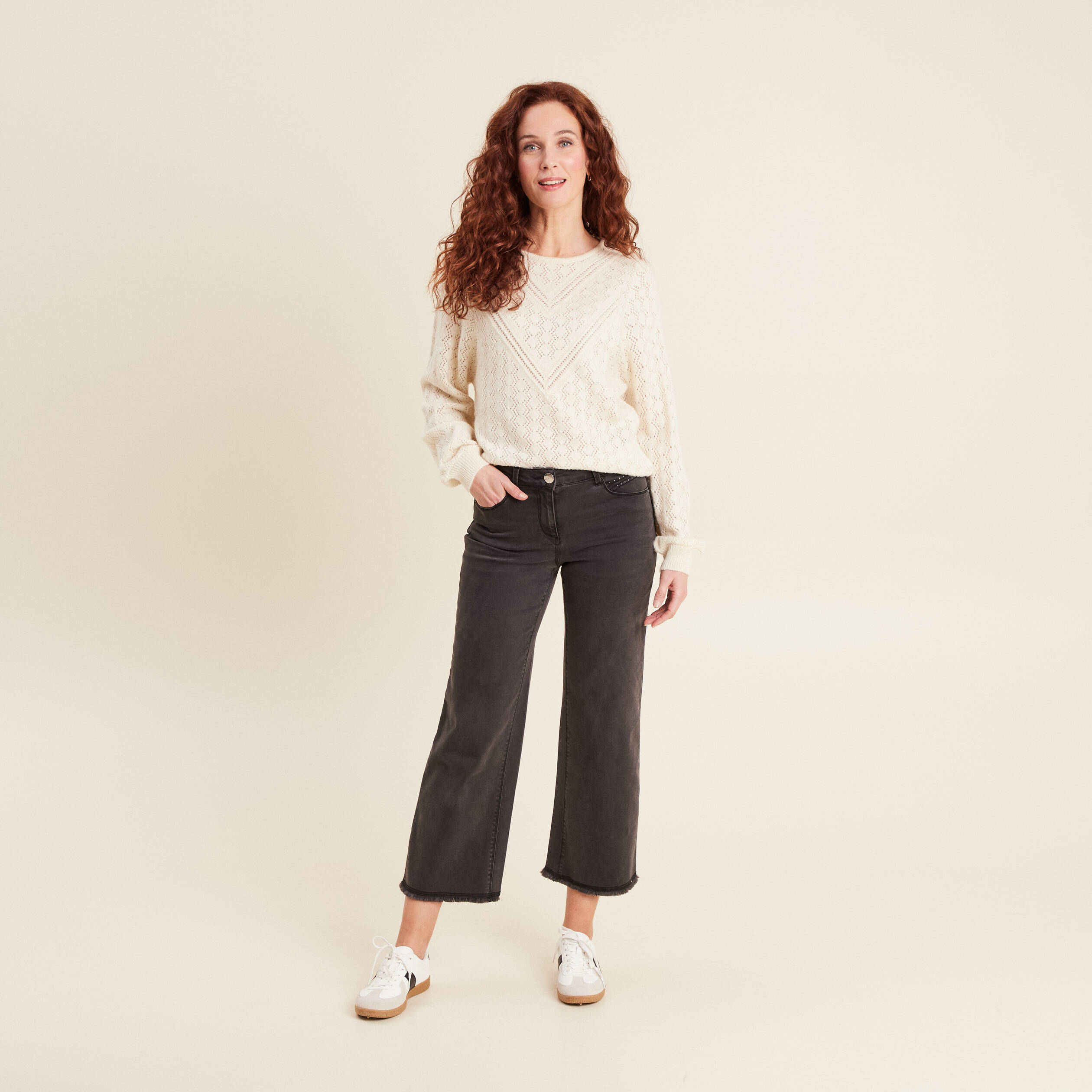 Pull manches longues ajouré sable femme