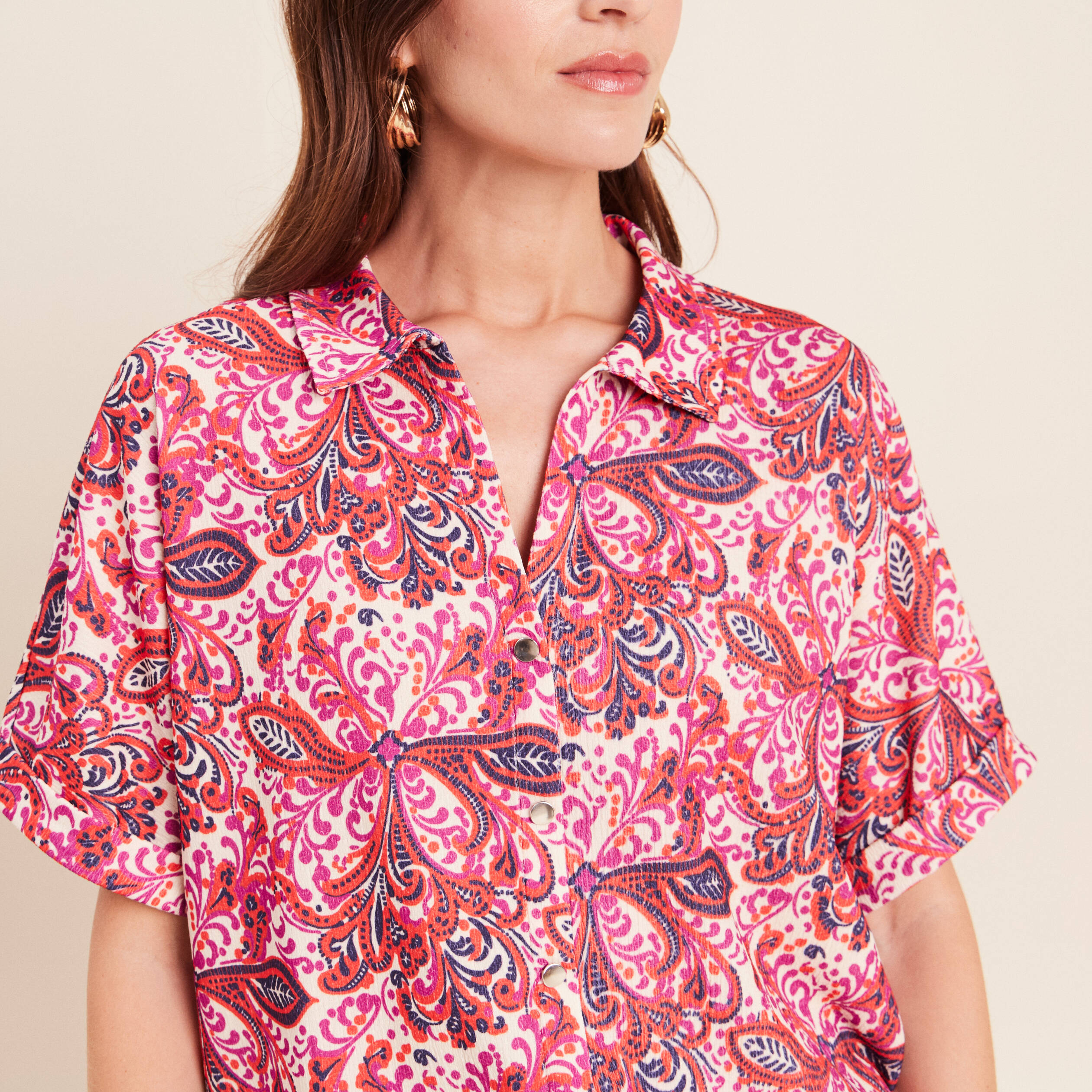Chemisette manches courtes rose corail femme