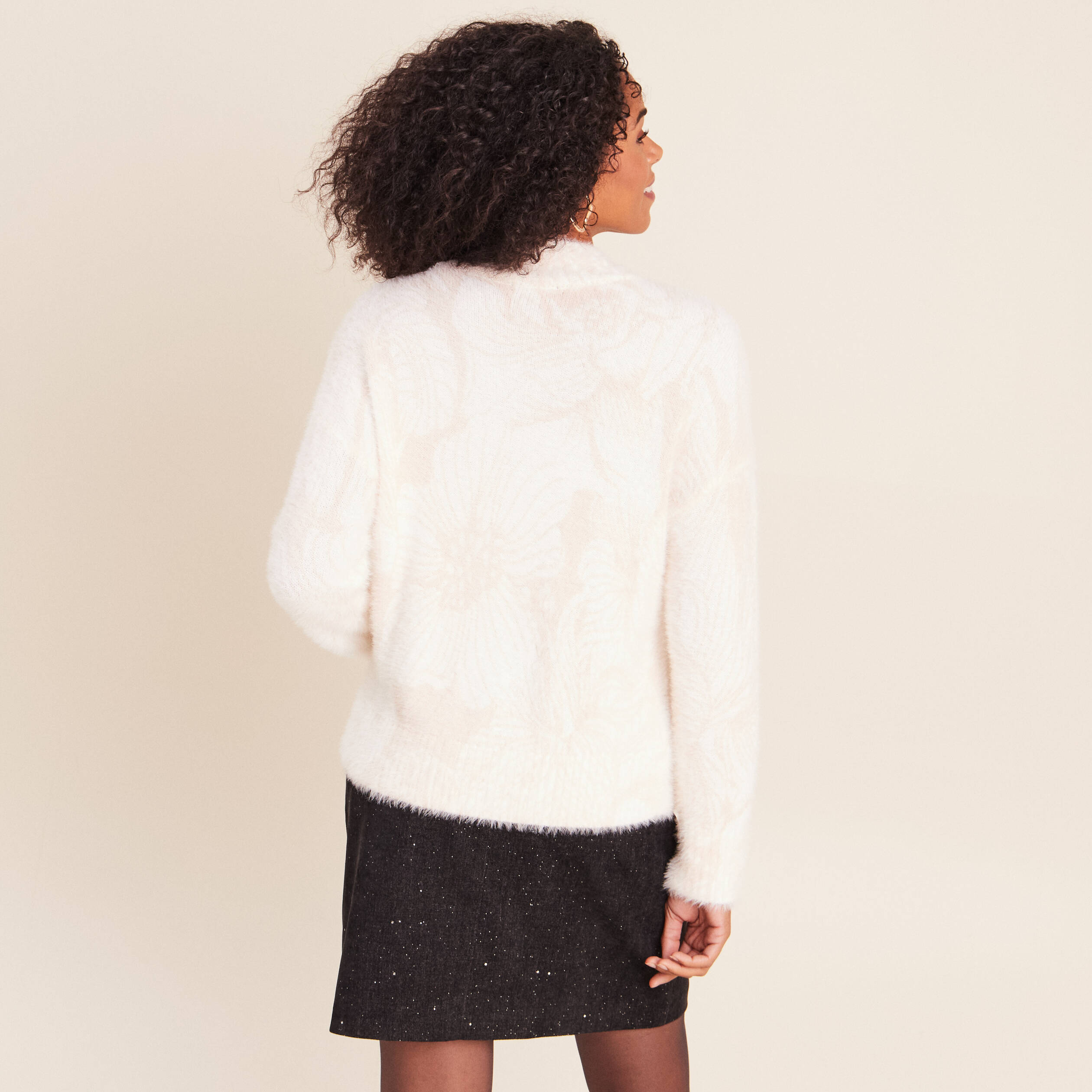 Pull col montant doux beige femme