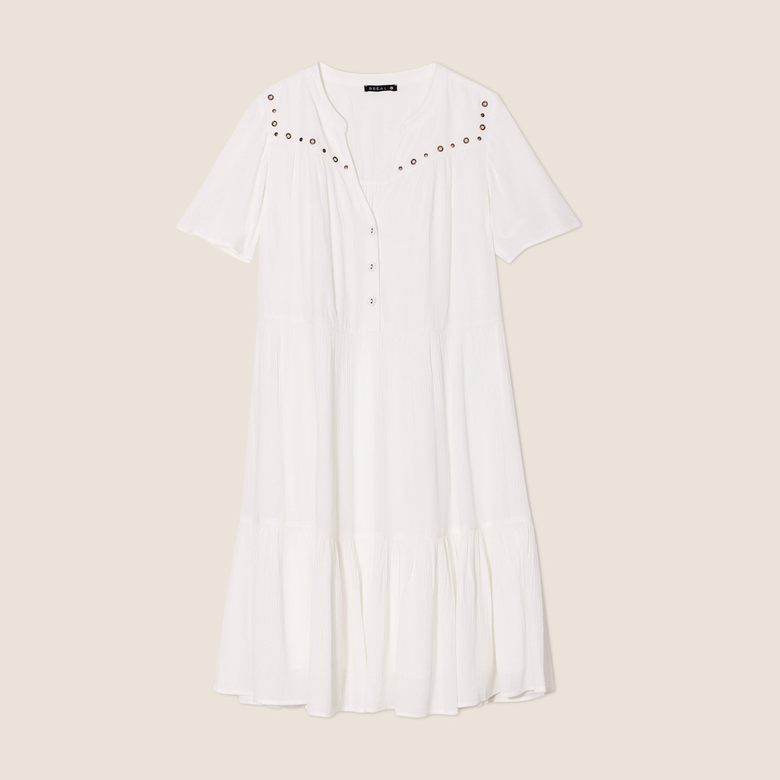 Robe évasée oeillets et clous ecru femme