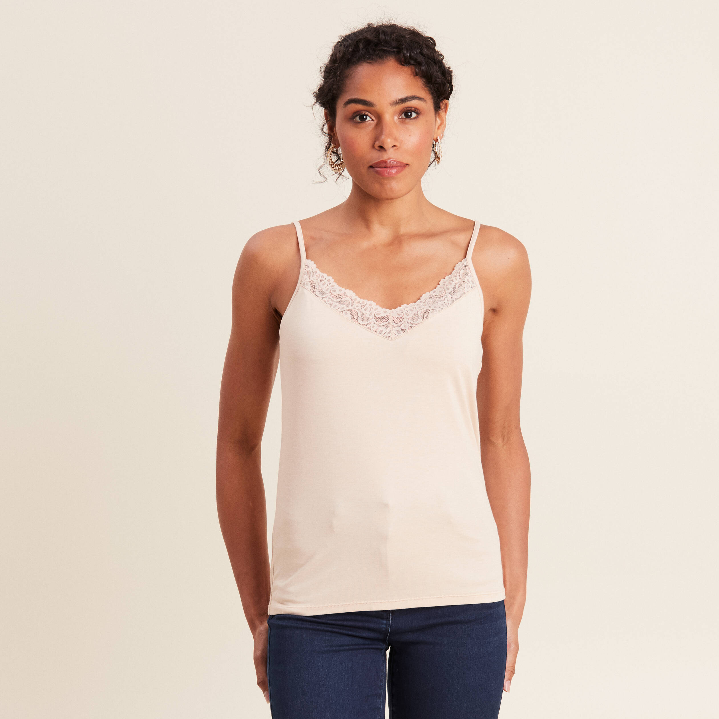 debardeur thermo douceur bretelles fines beige femme Débardeur thermo-douceur bretelles fines beige femme
