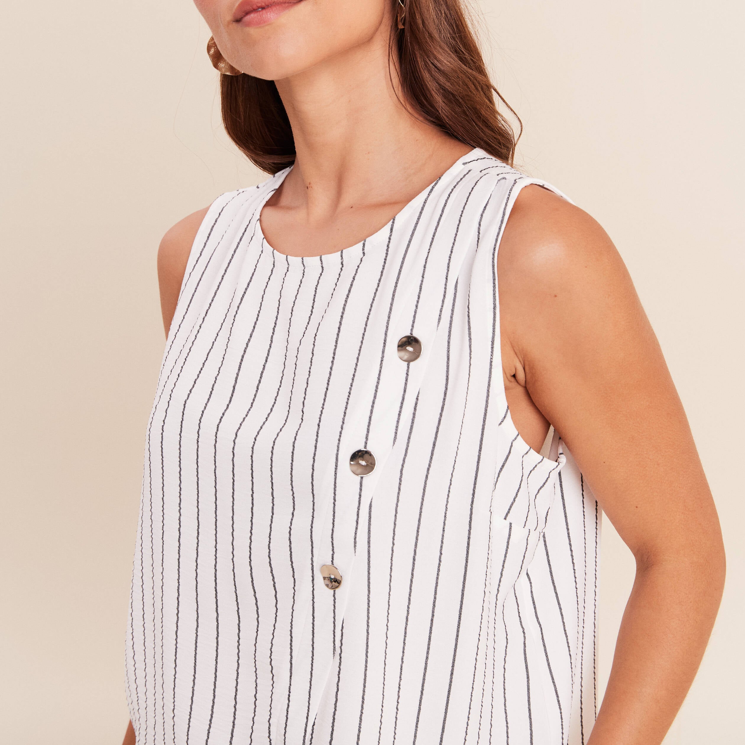 Blouse droite courte sans manches gris fonc&eacute; femme
