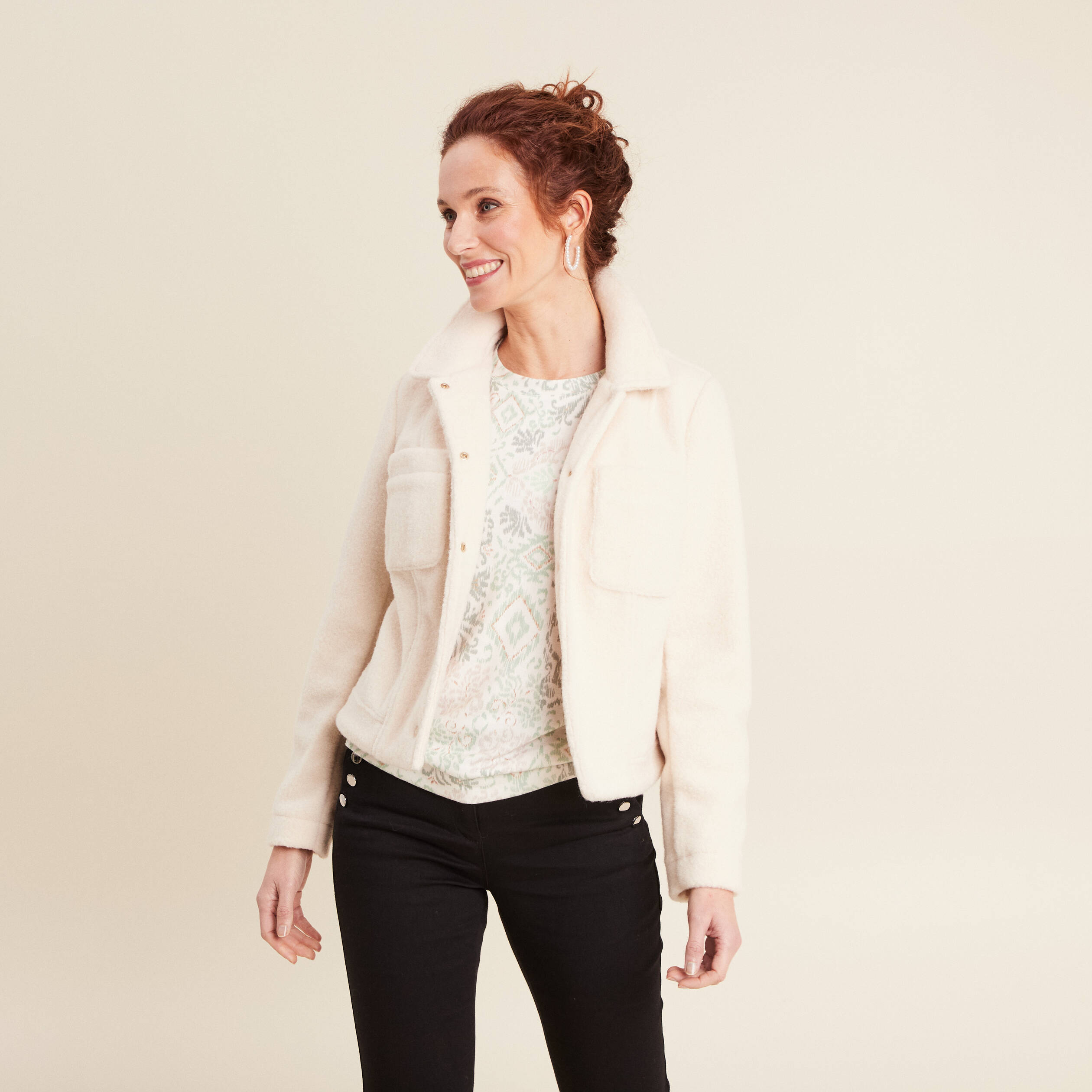 Veste droite bouclette ivoire femme