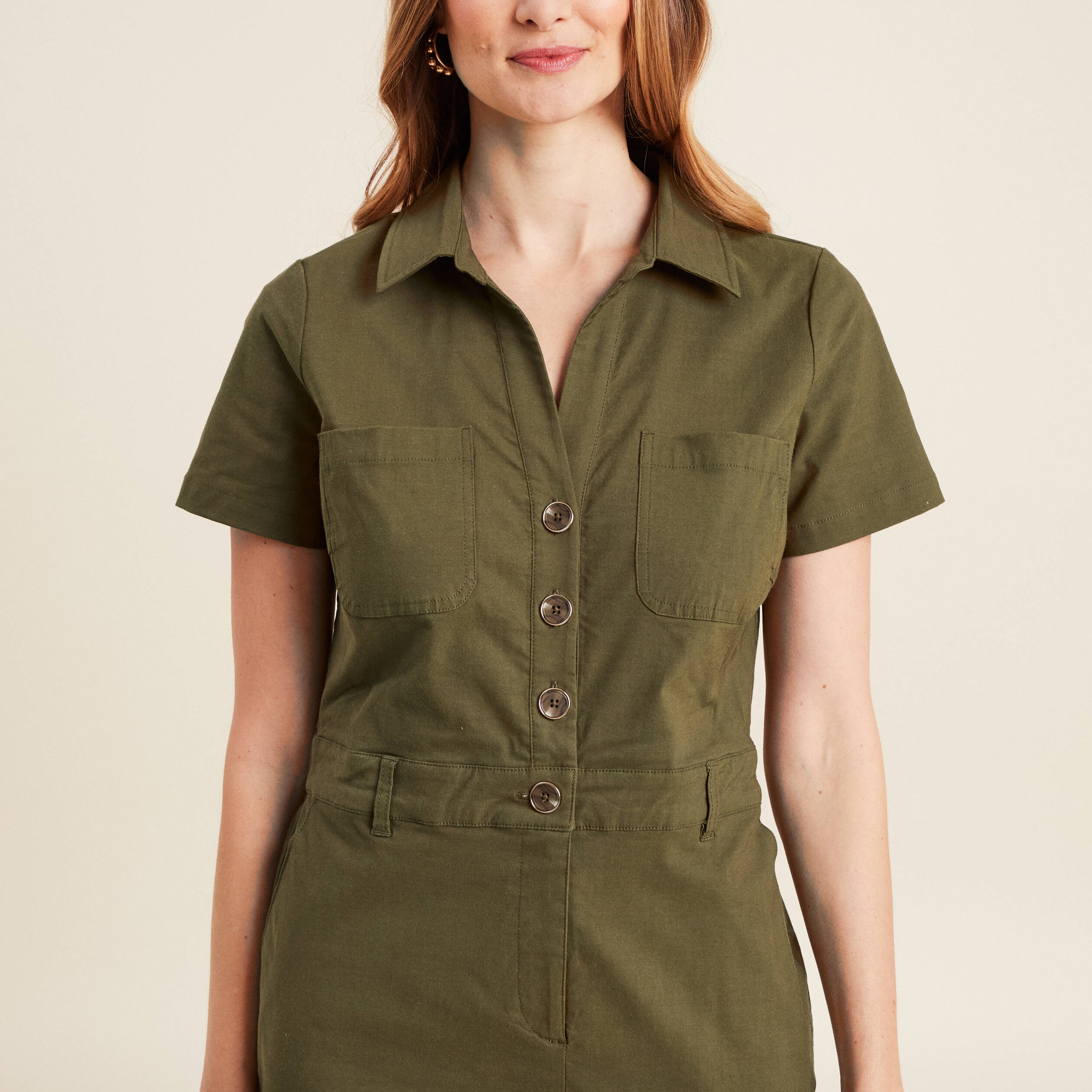 Robe ajustée manches courtes vert olive femme