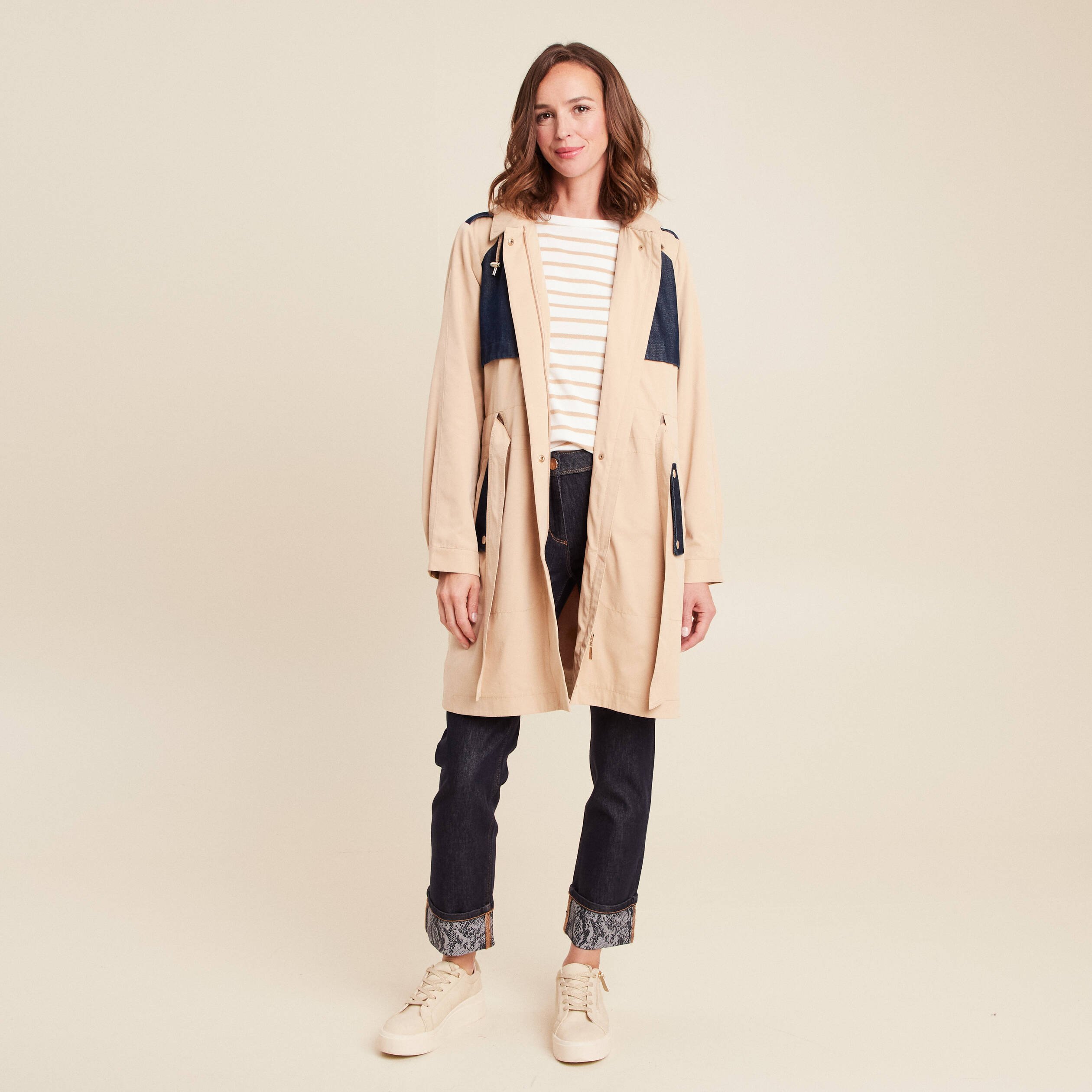 trench cintre avec capuche double beige femme trench cintré avec capuche doublé beige femme