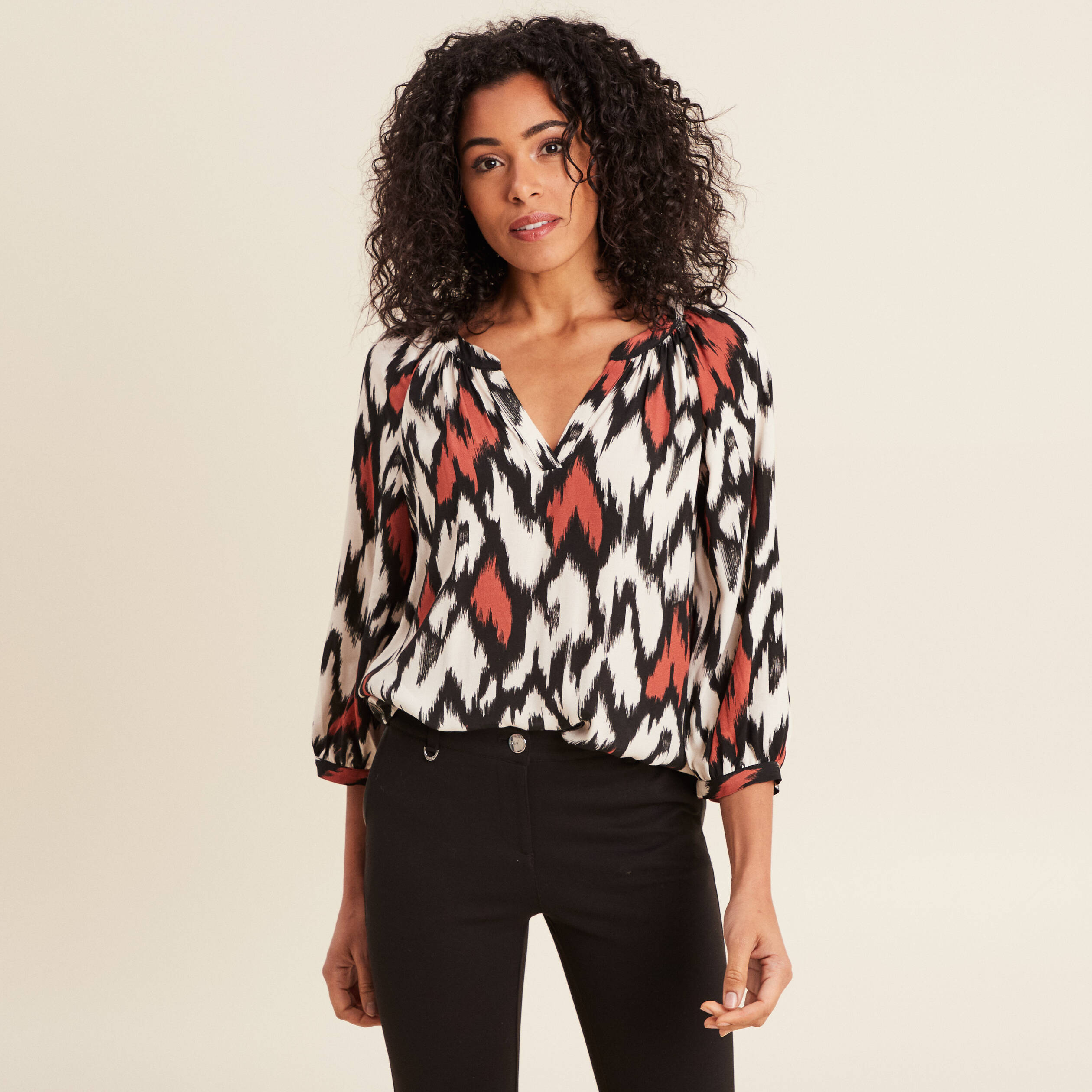 Blouse manches 3/4 orange femme