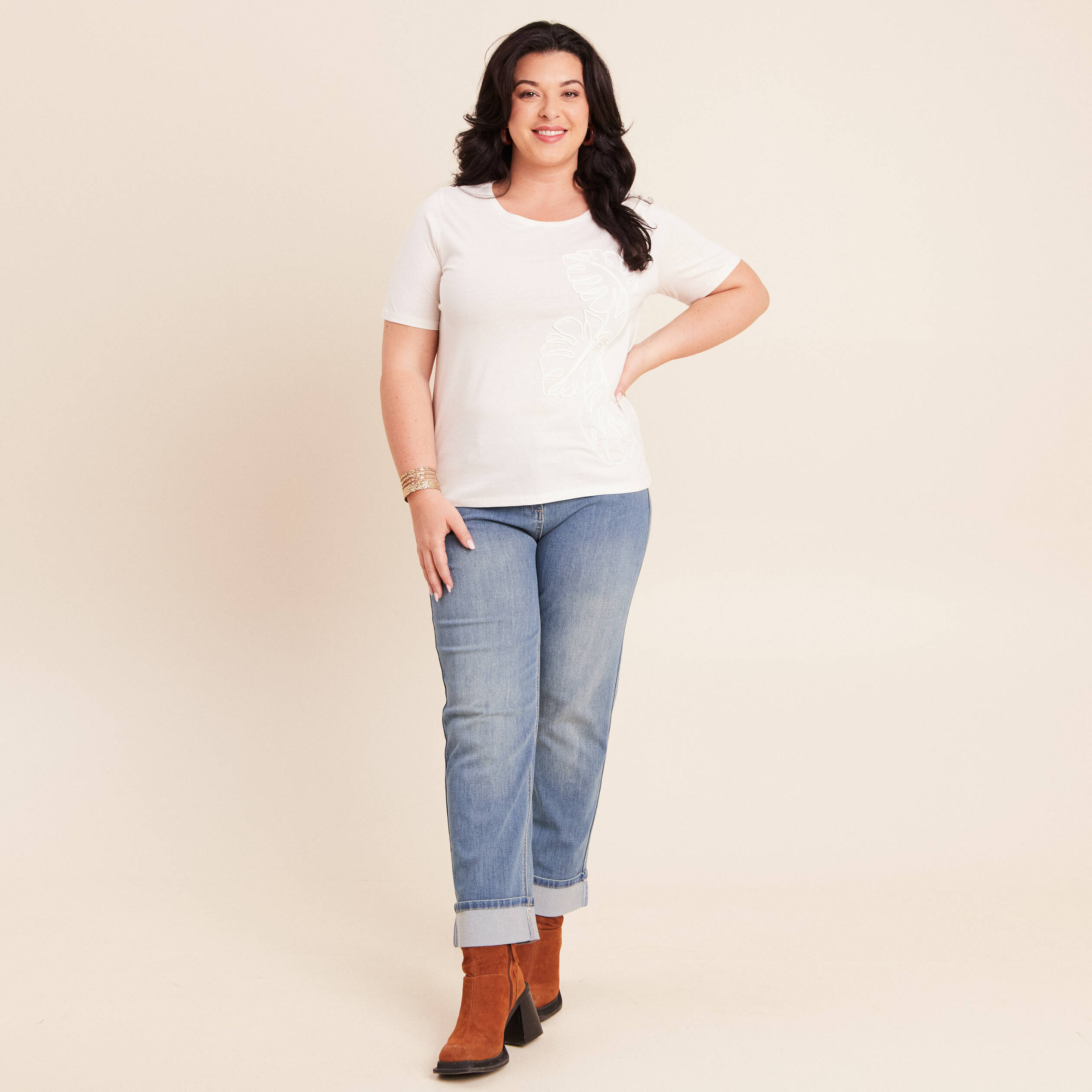 T-shirt manches courtes ecru femme