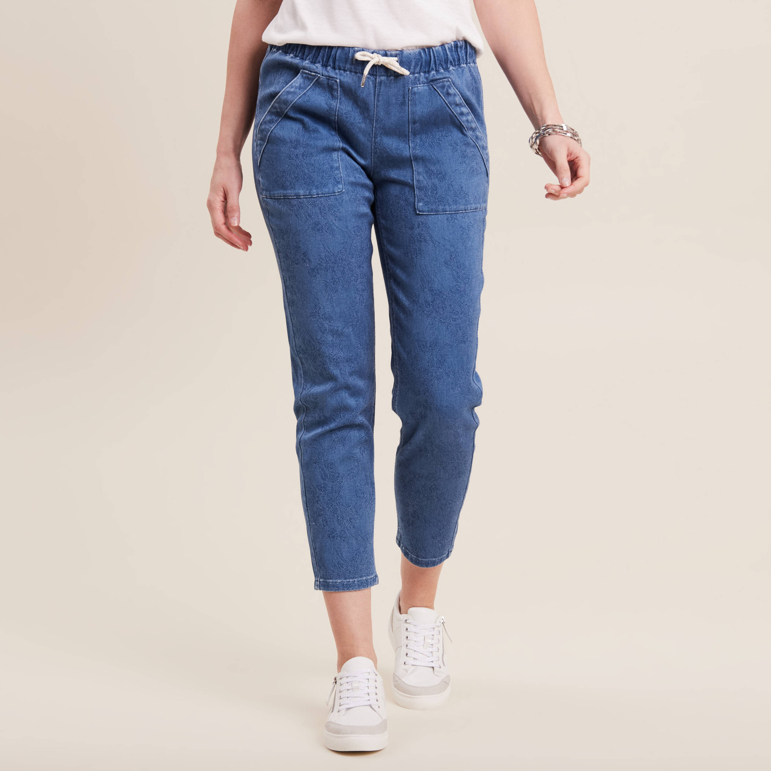 Jean carotte taille &eacute;lastiqu&eacute;e bleu ciel femme