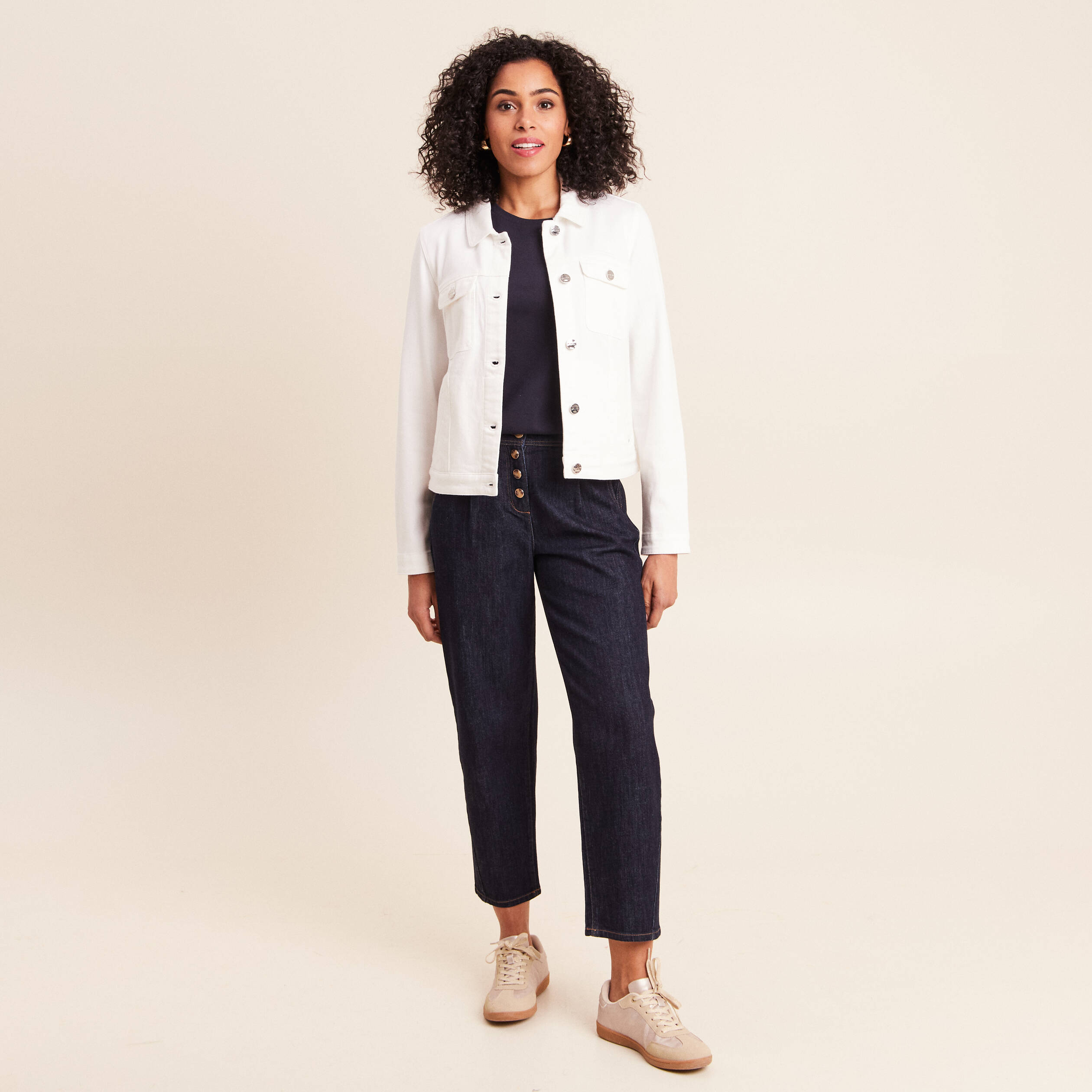 Veste jean manches longues blanc femme