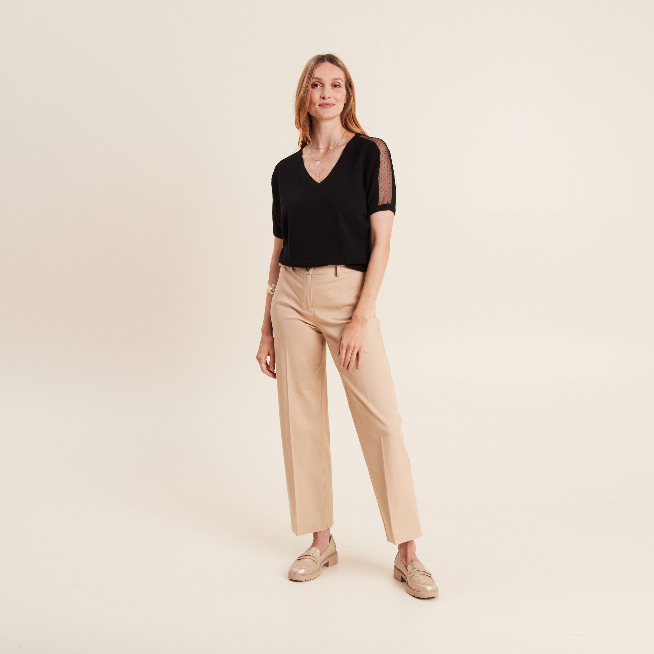 Pantalon flare 7/8ème beige femme