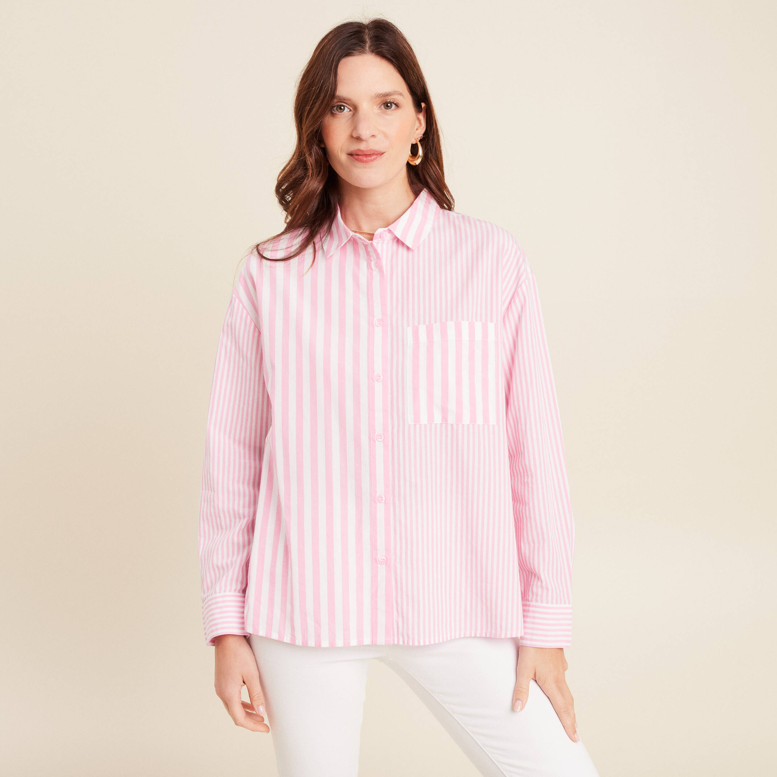chemise ample mi longue en coton rose femme Chemise ample mi-longue en coton rose femme