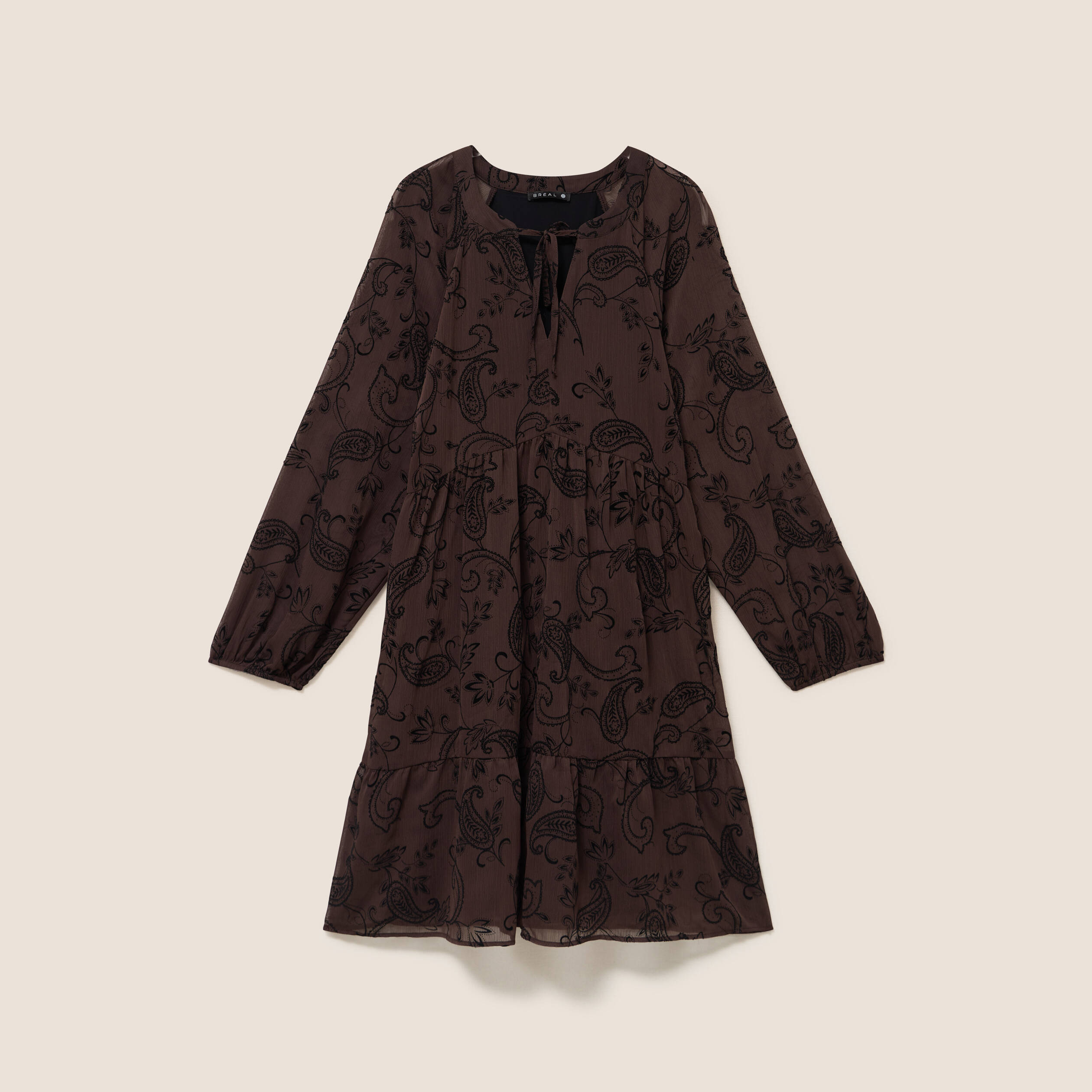 Robe courte &eacute;vas&eacute;e col v manches longues noir femme