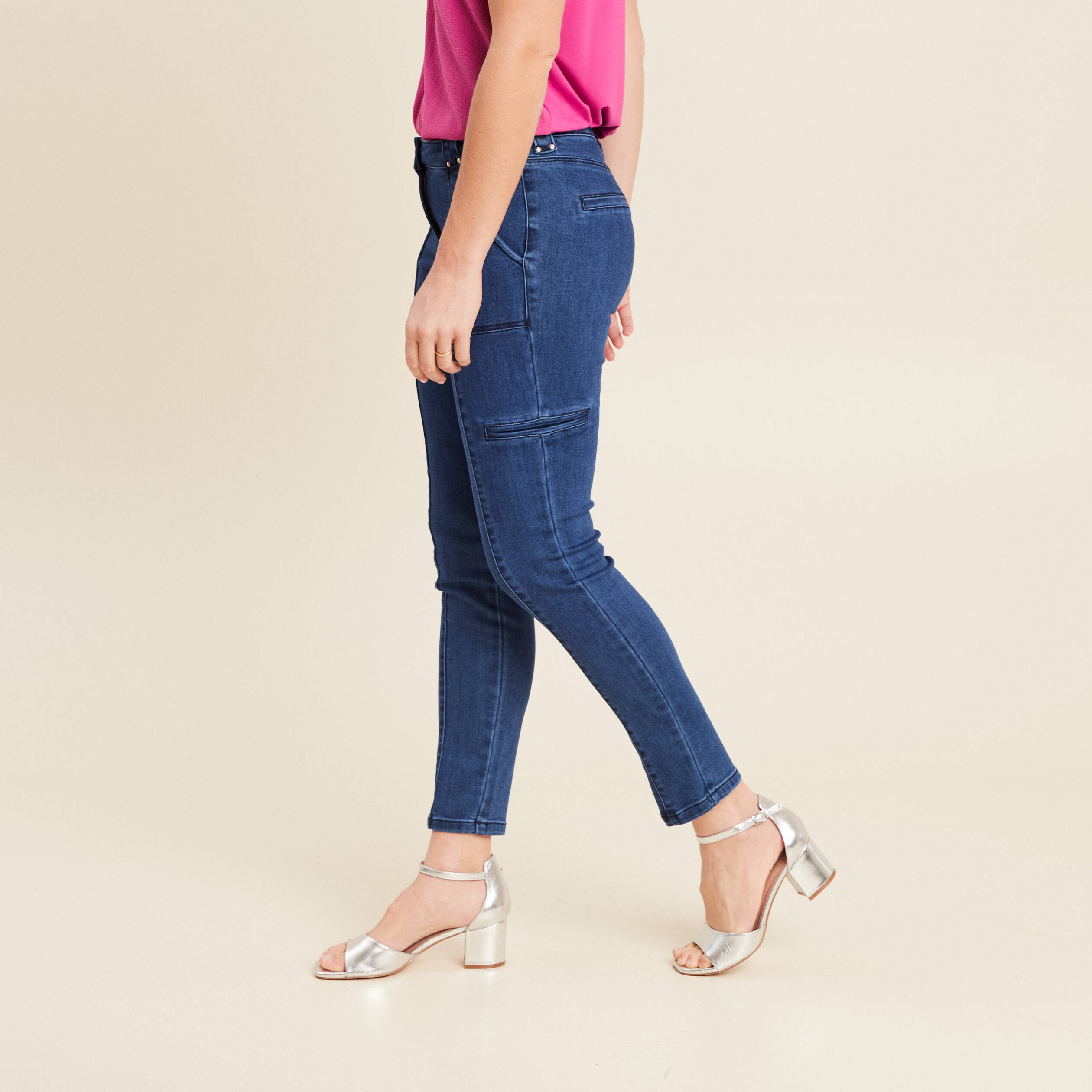 jean ajuste cargo denim stone femme Jean ajusté cargo denim stone femme