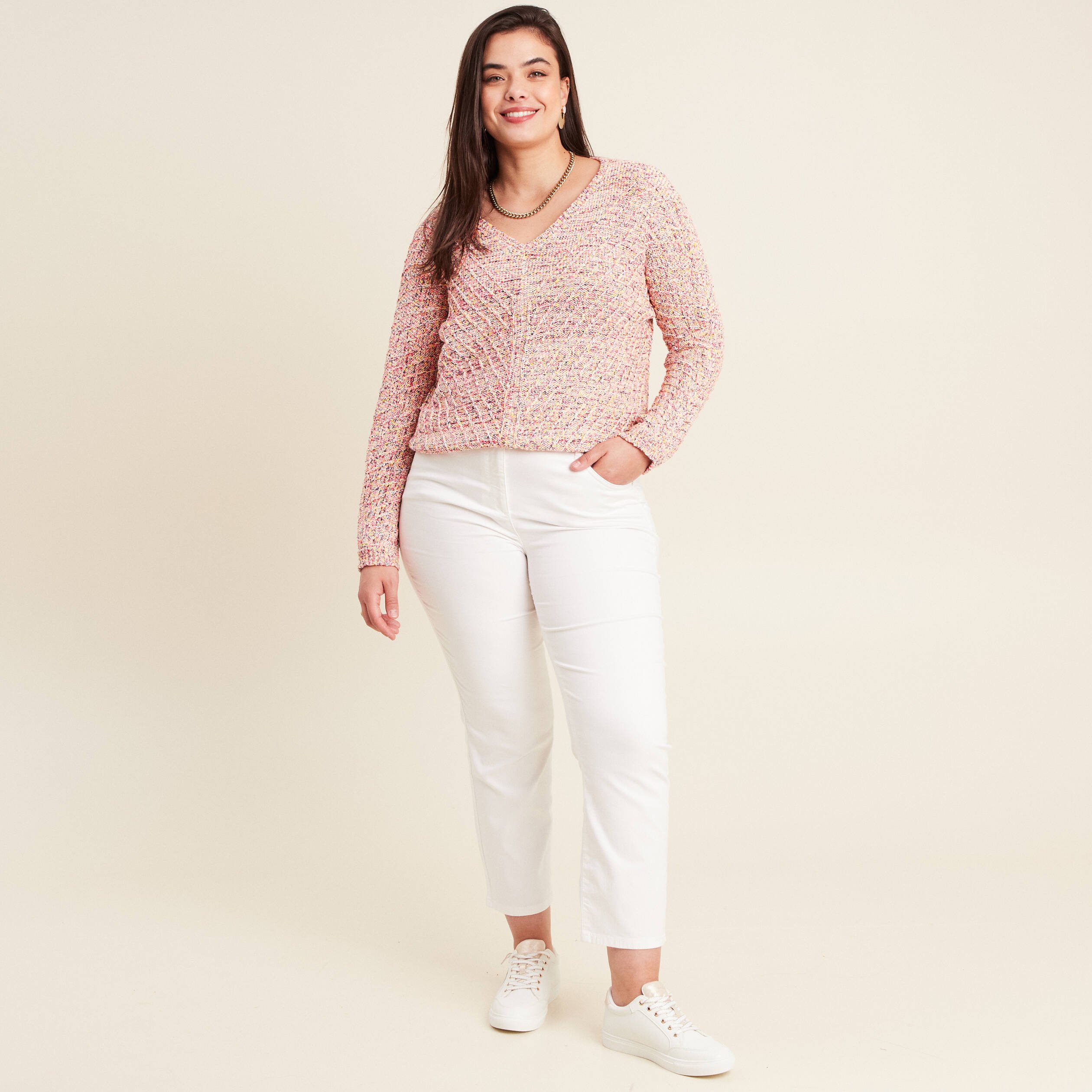 Pull manches longues rose fushia femme