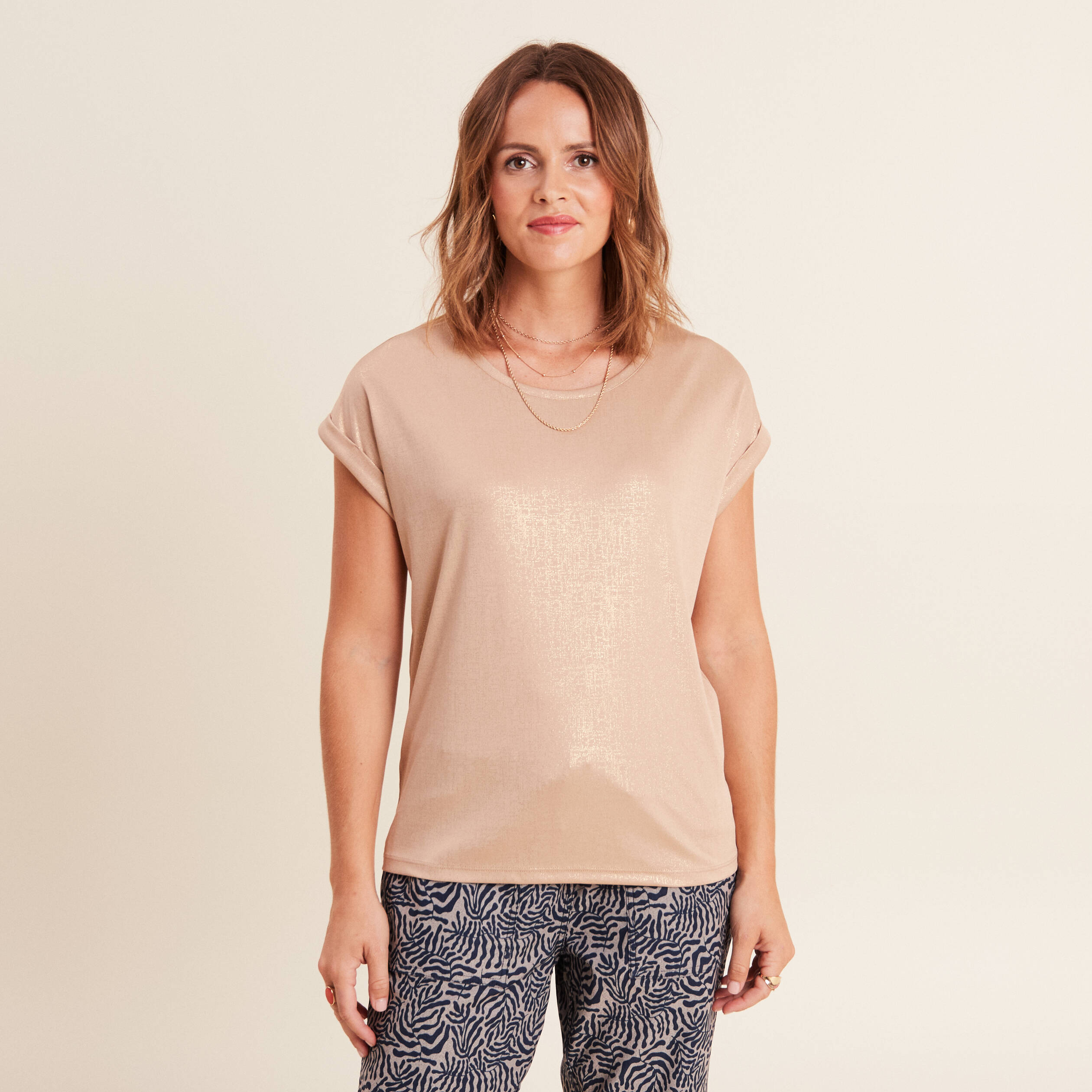 T-shirt manches courtes couleur or femme