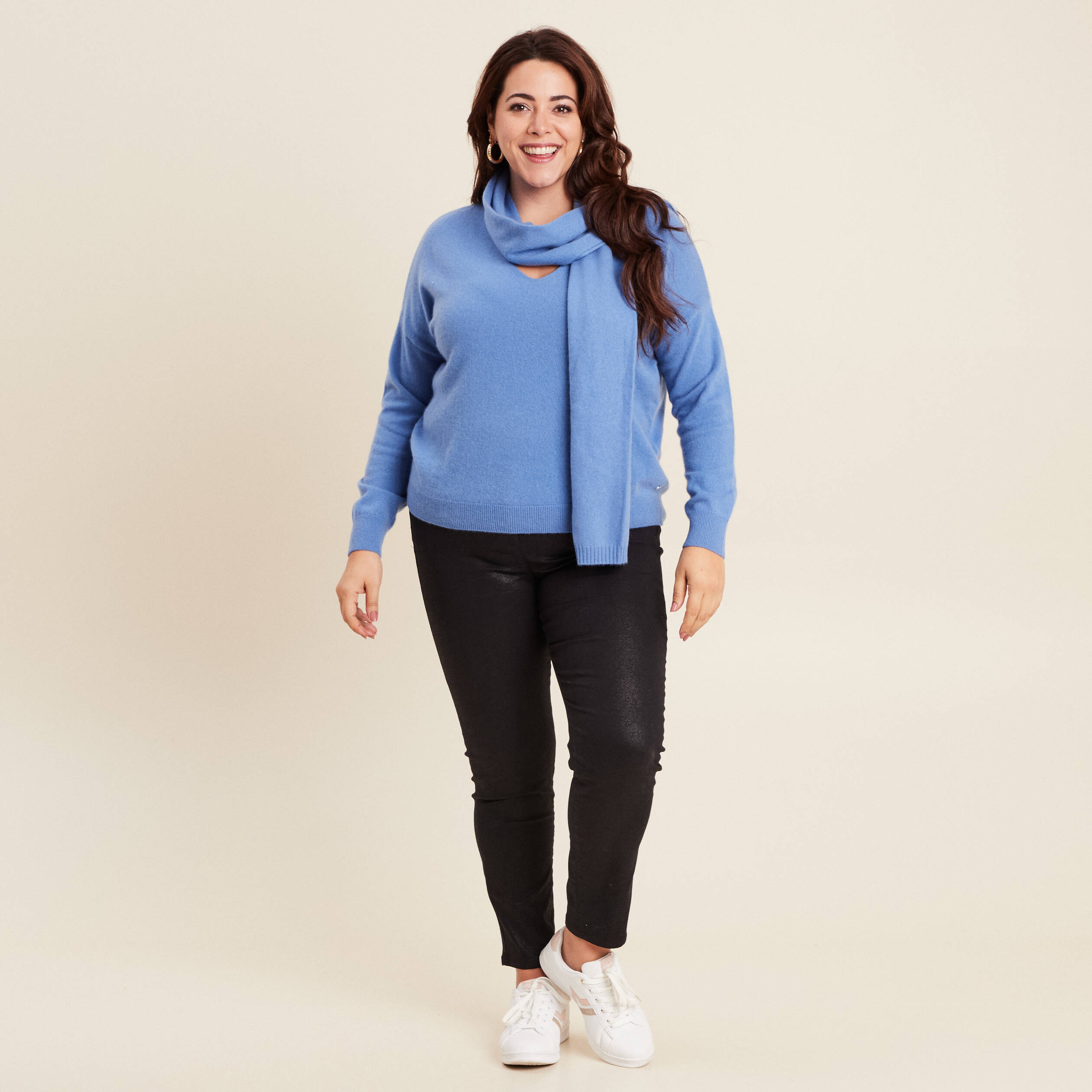 Pull en cachemire col v bleu violet femme