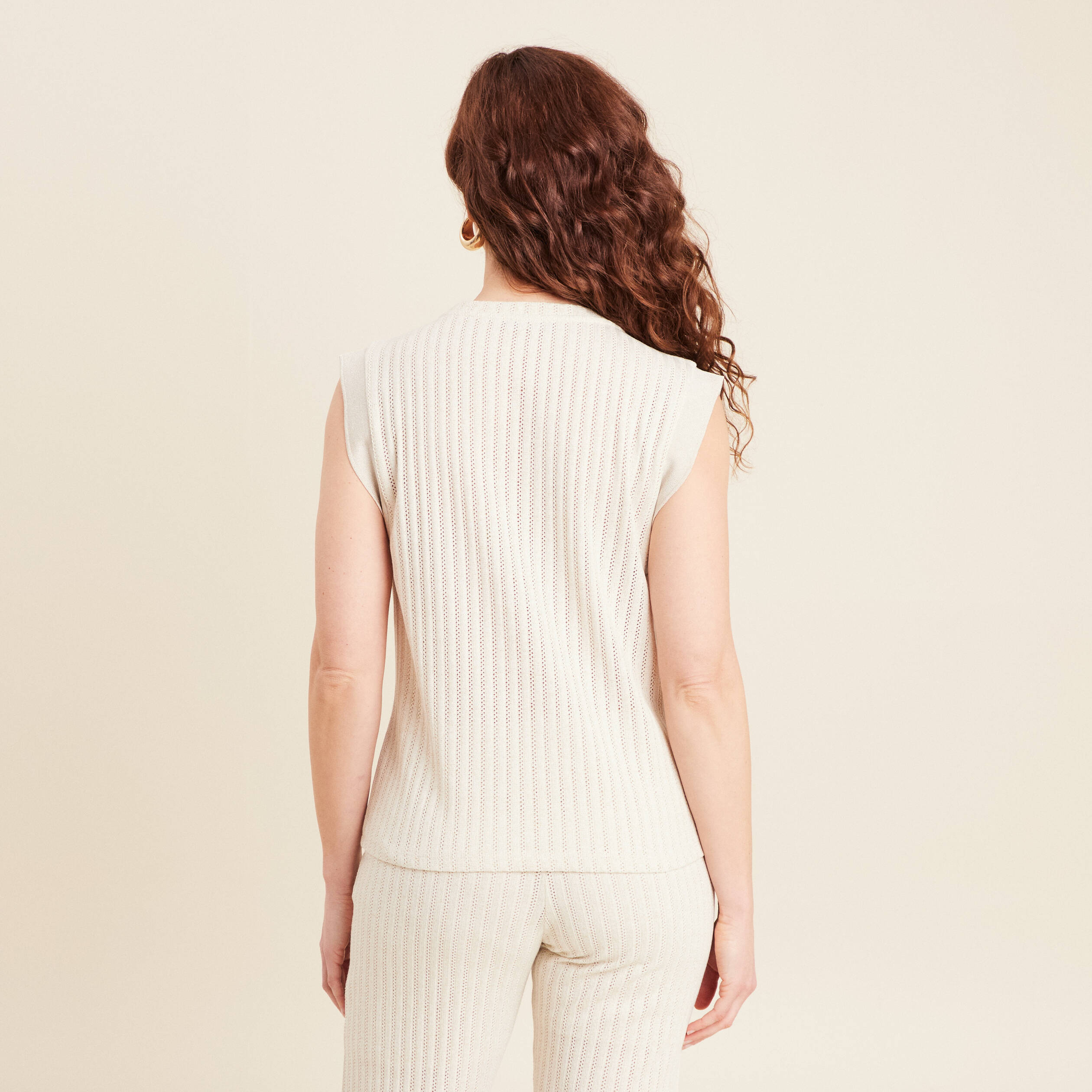 T-shirt sans manches ecru femme