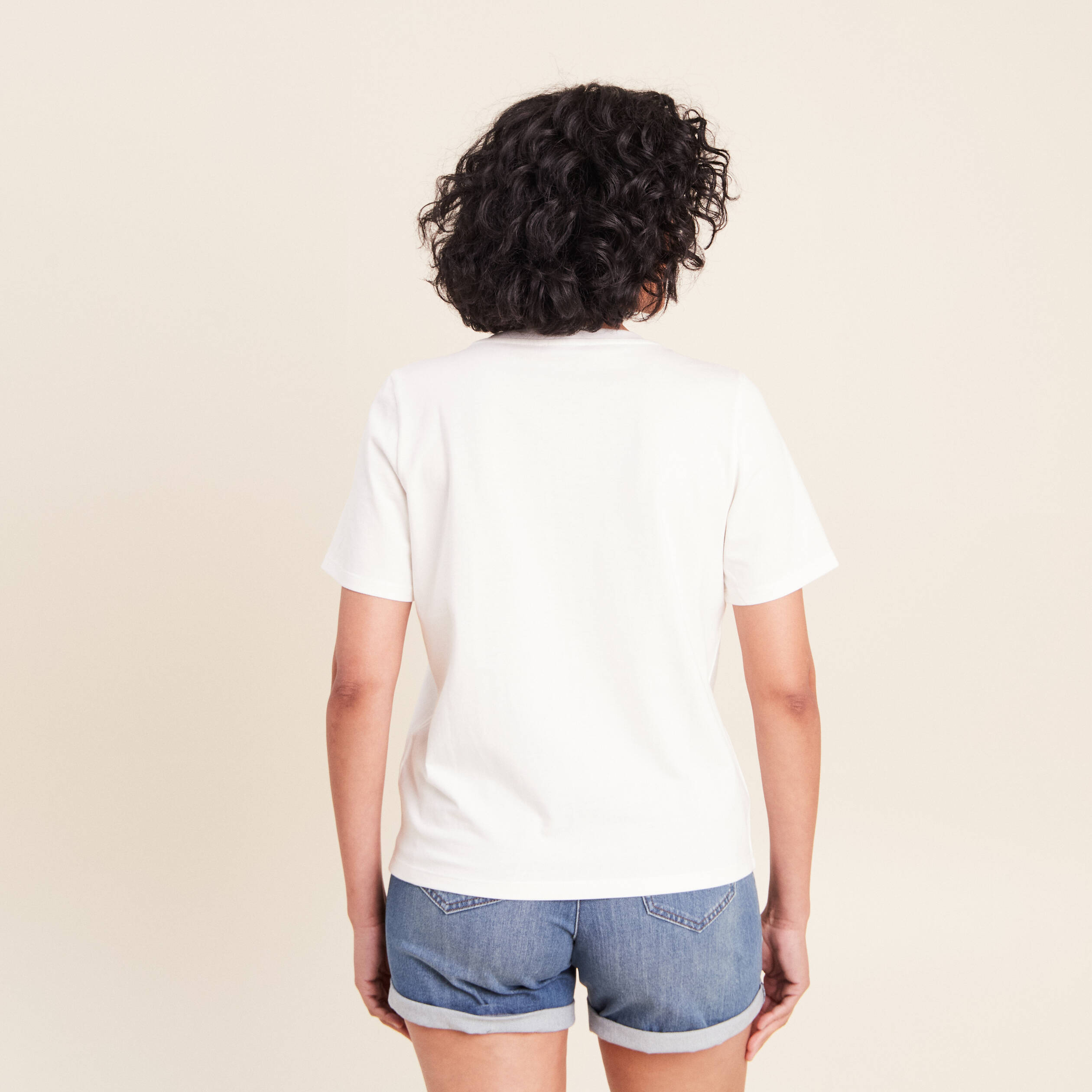 T-shirt col v manches courtes ecru femme