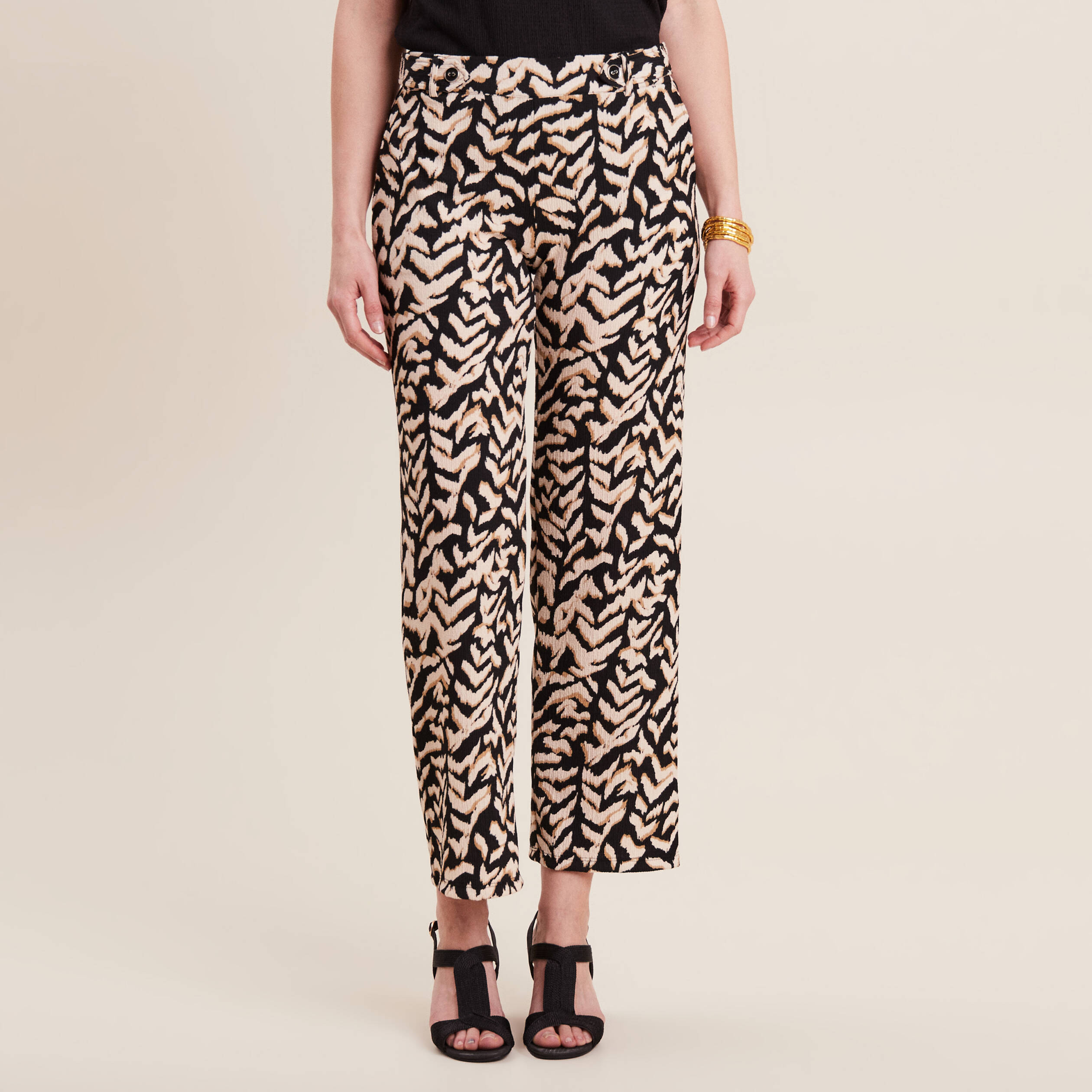 Pantalon carotte taille basse noir femme