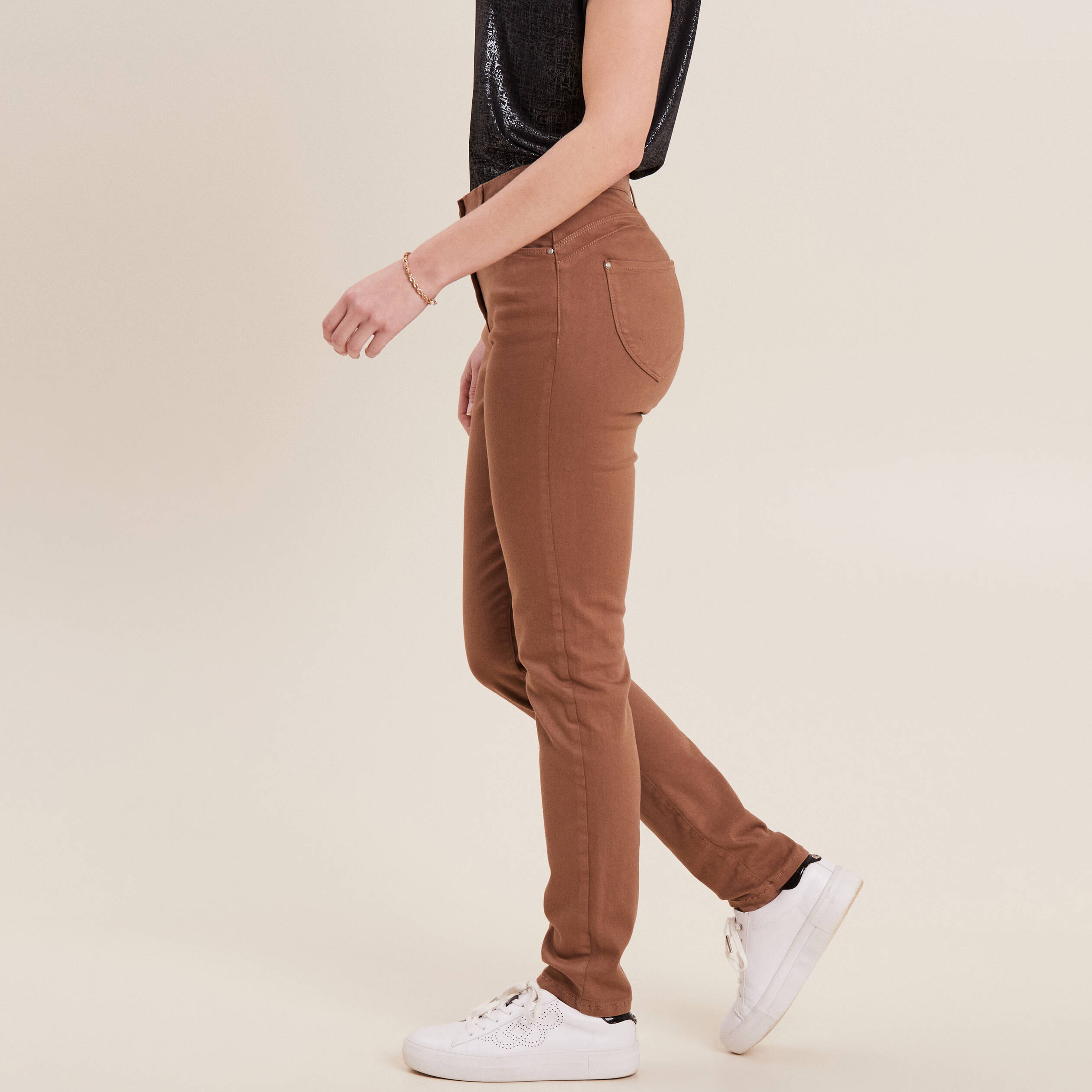 Jean slim discount marron femme