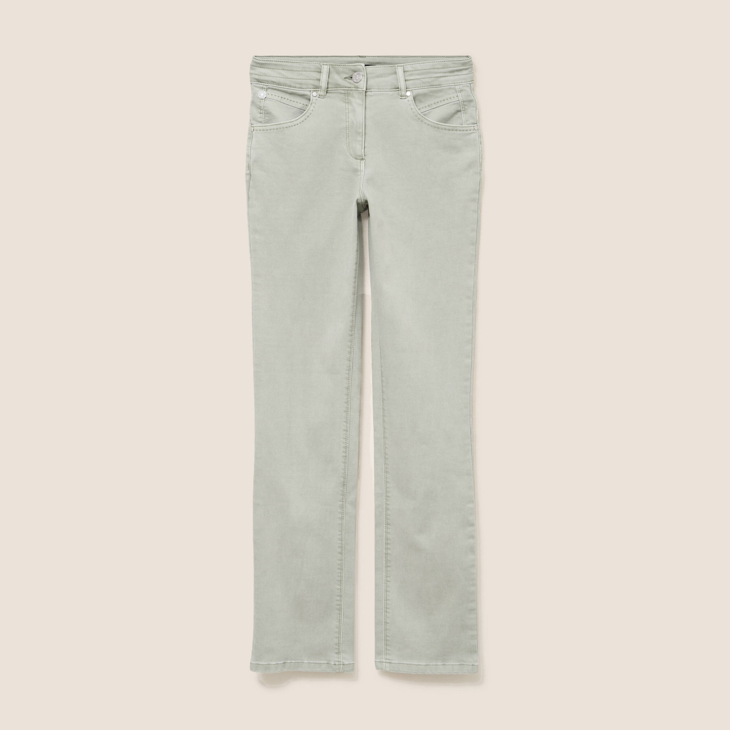 Jean coupe droite taille bascul&eacute;e vert clair femme