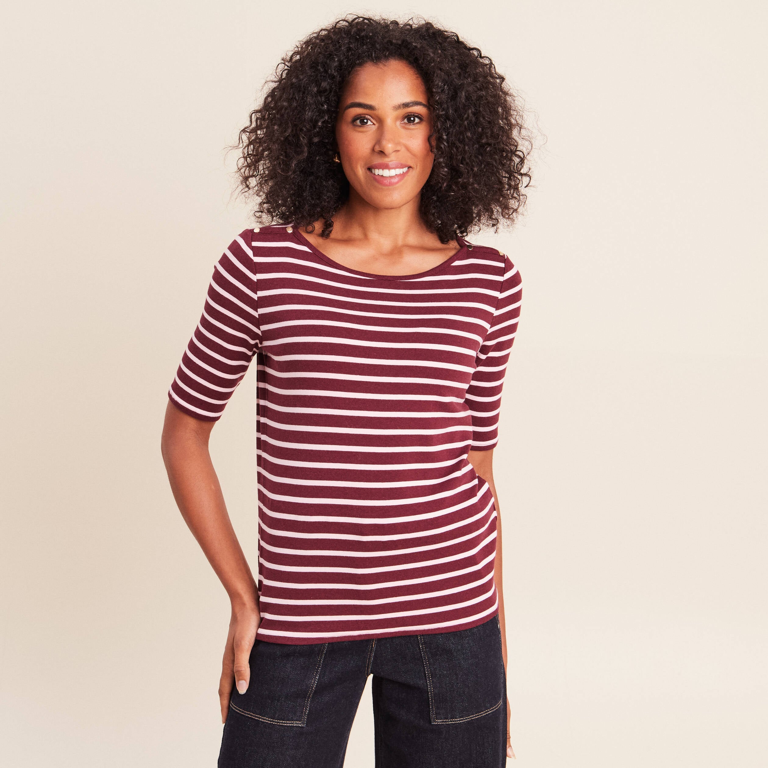 T-shirt col bateau rose femme