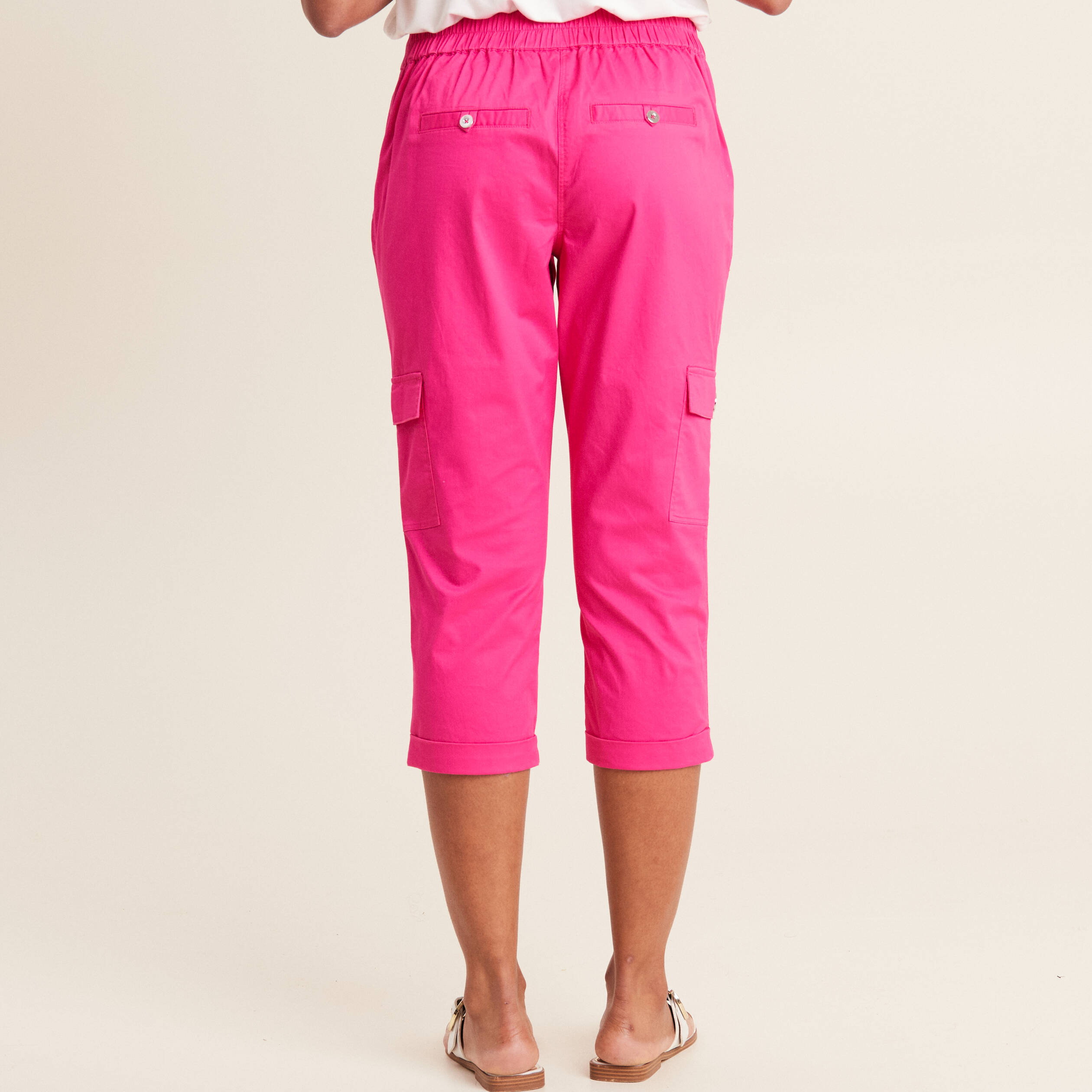 Pantacourt droit poches côtés rose fushia femme