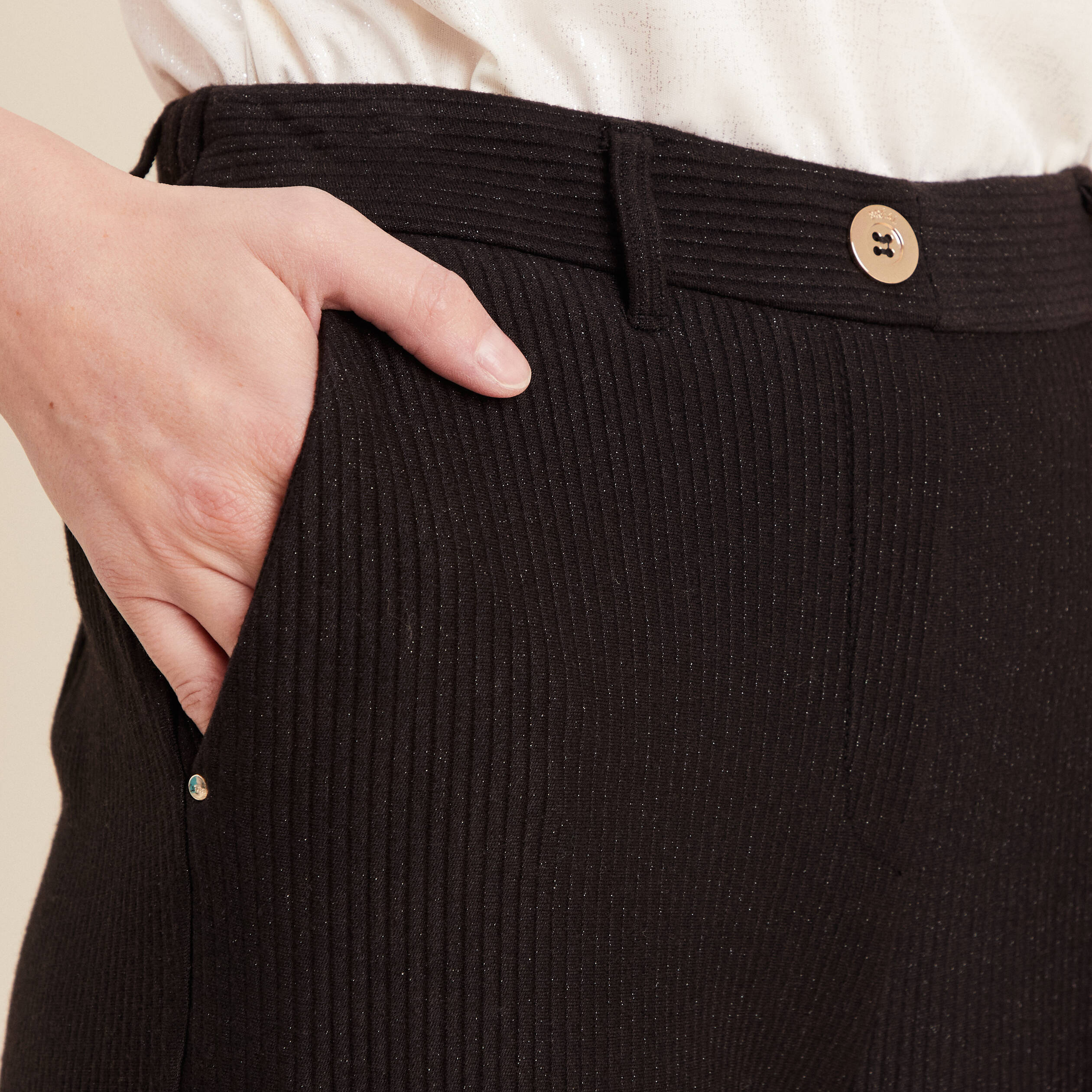 Pantalon tricot large noir femme