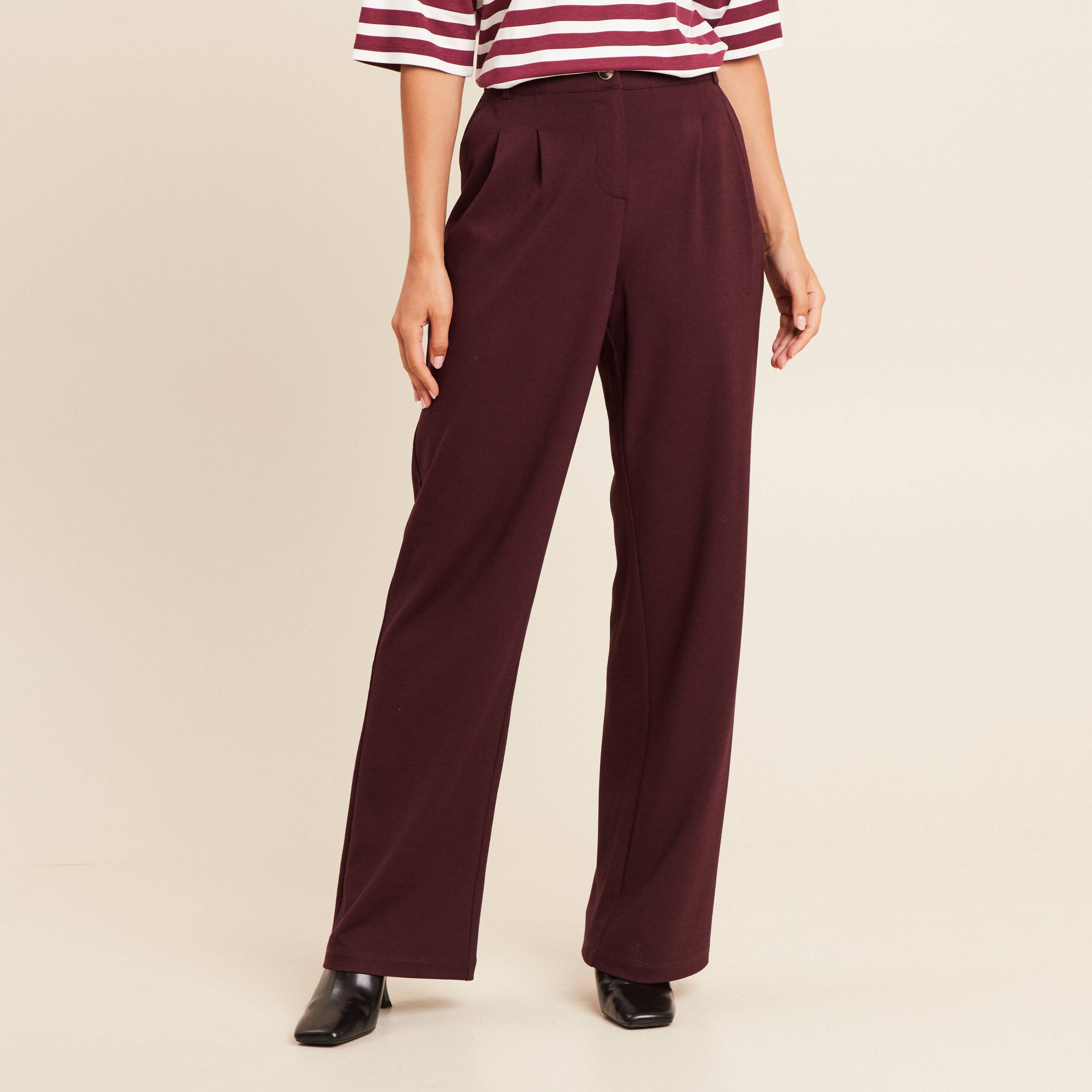 Pantalon large taille standard bordeaux femme Bréal