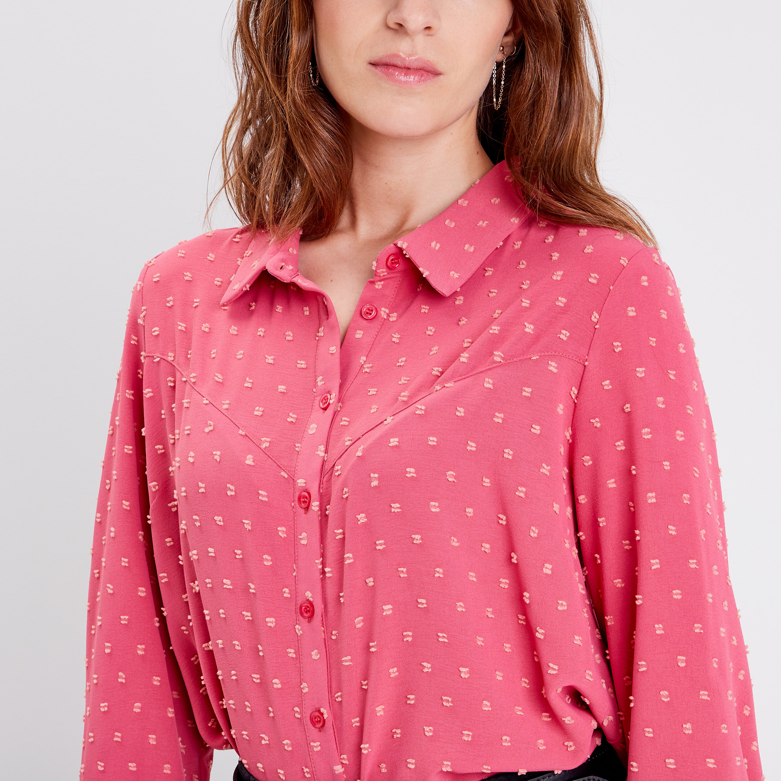 Chemise manches 3/4 rose framboise femme
