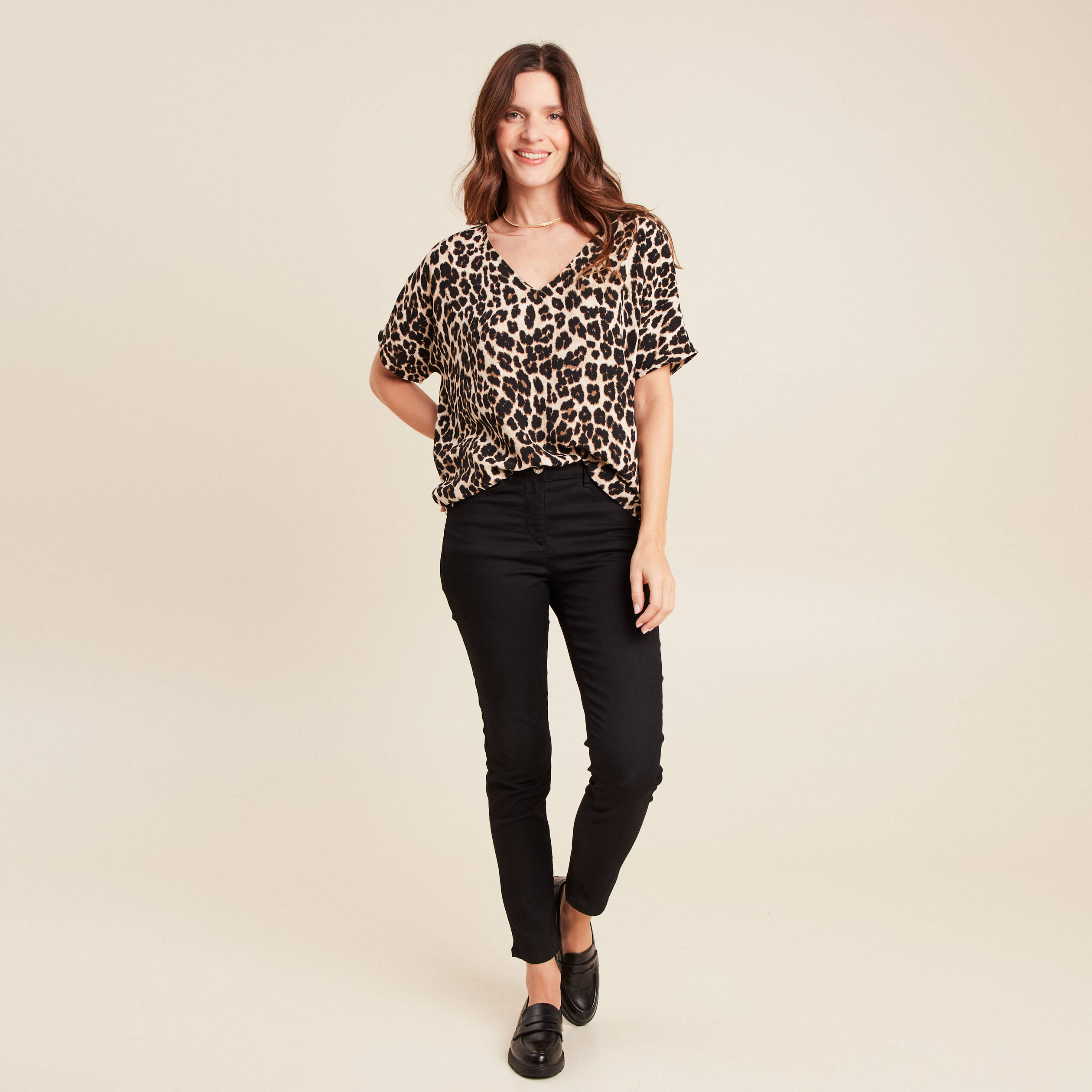 Blouse fluide manches 3/4 creme femme