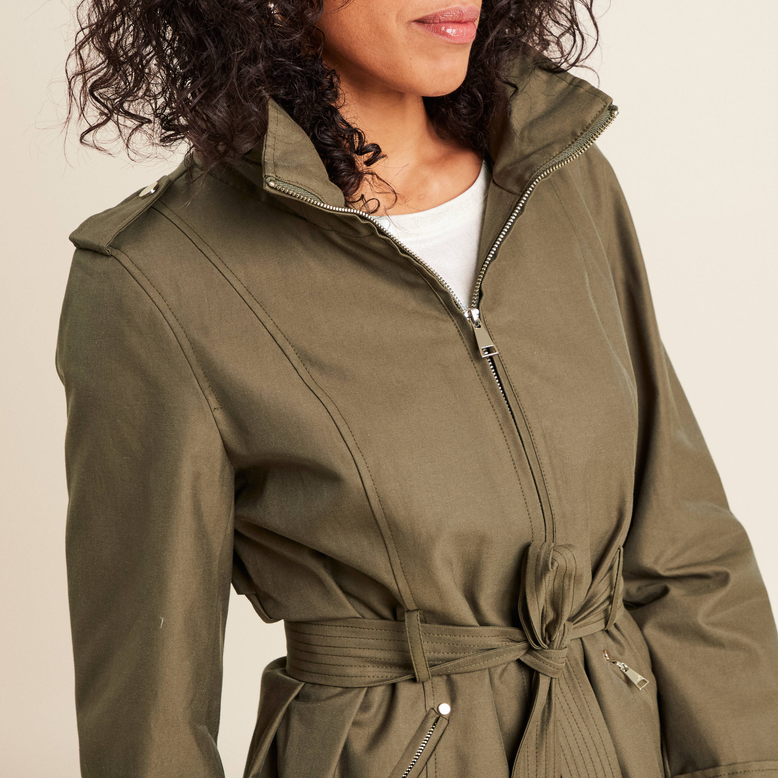 parka droite ceinturee vert olive femme Parka droite ceinturée vert olive femme