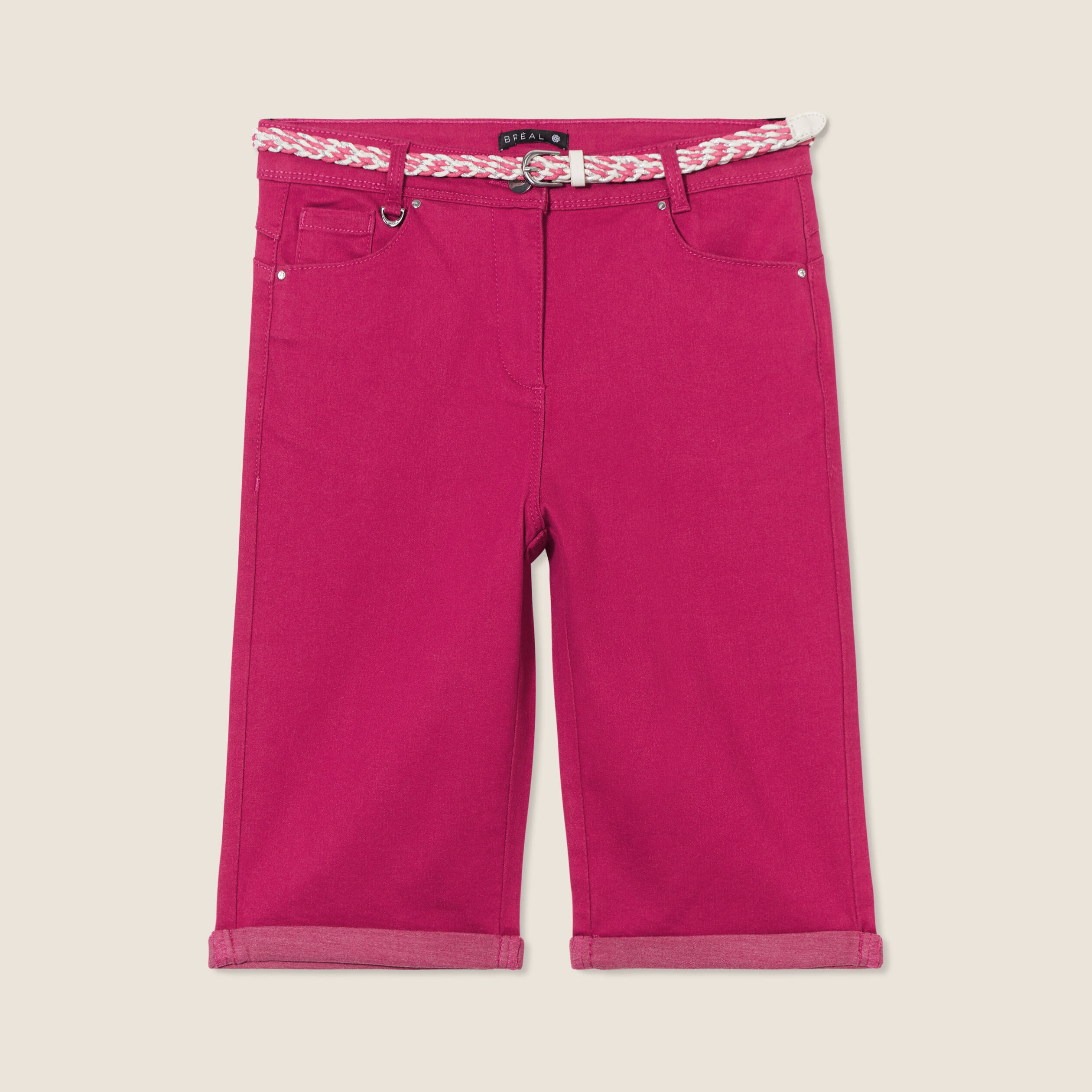 Bermuda ajusté ceinturé rose fushia femme