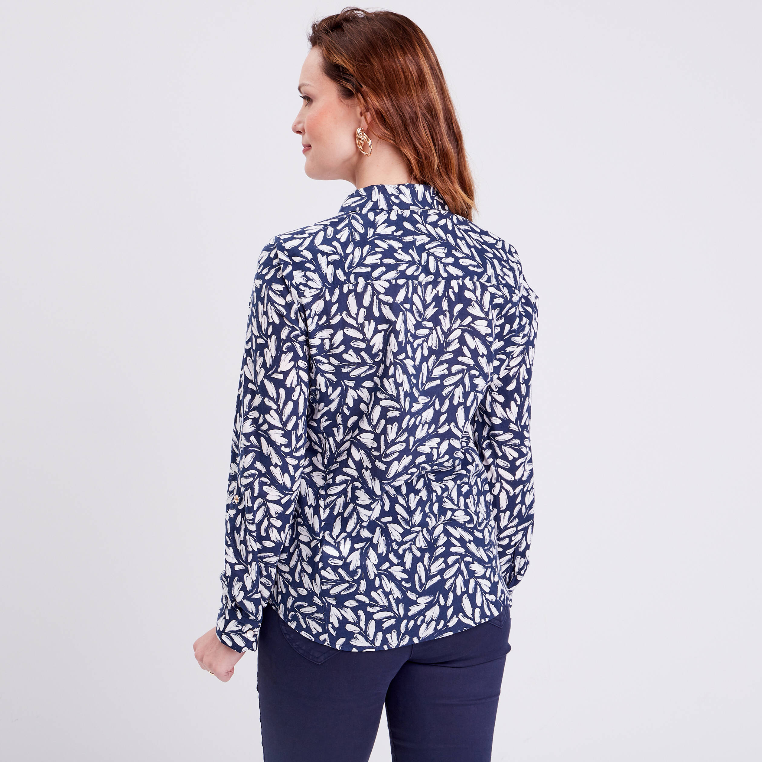 Chemise manches longues bleu foncé femme