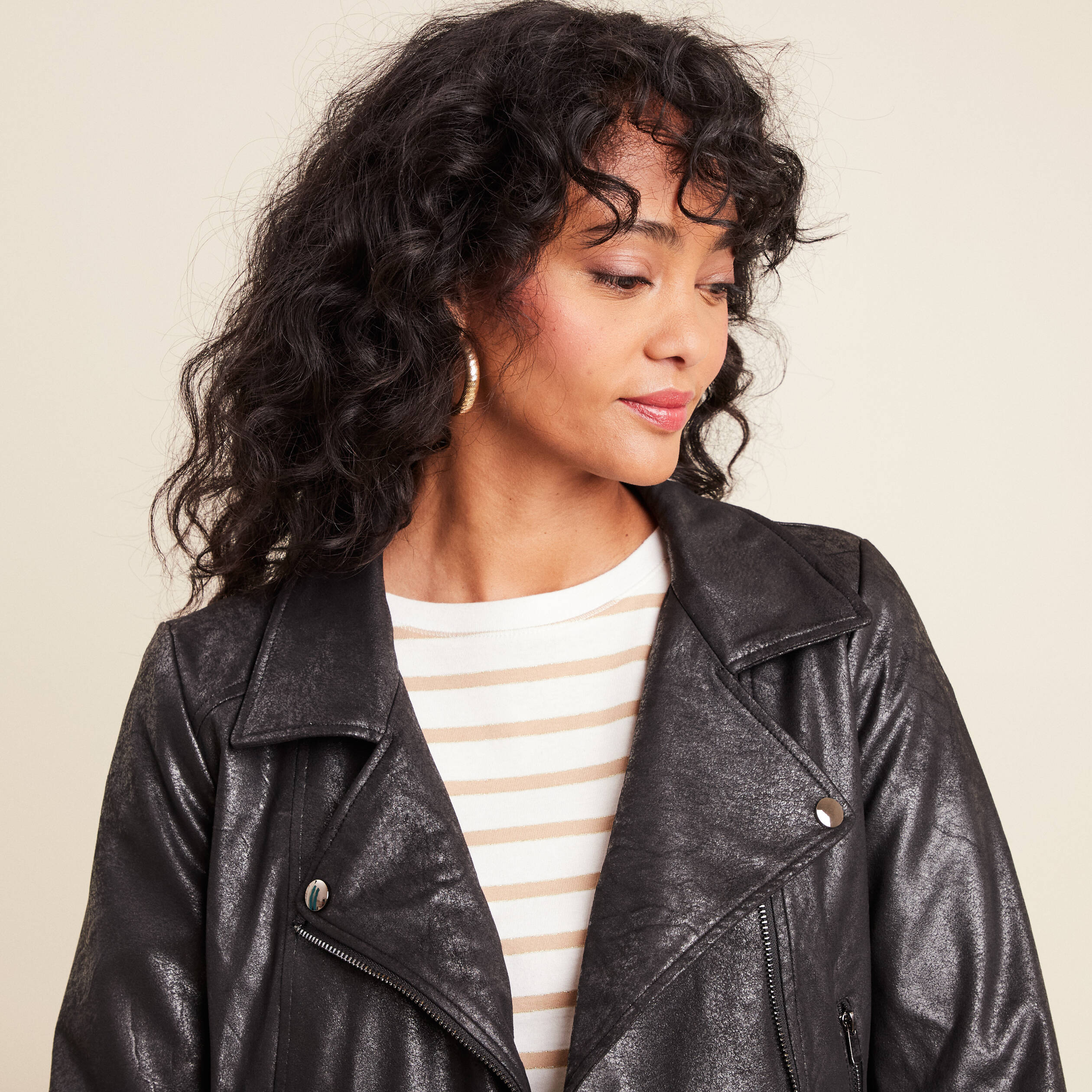 veste esprit motard zippee noir femme Veste esprit motard zippée noir femme
