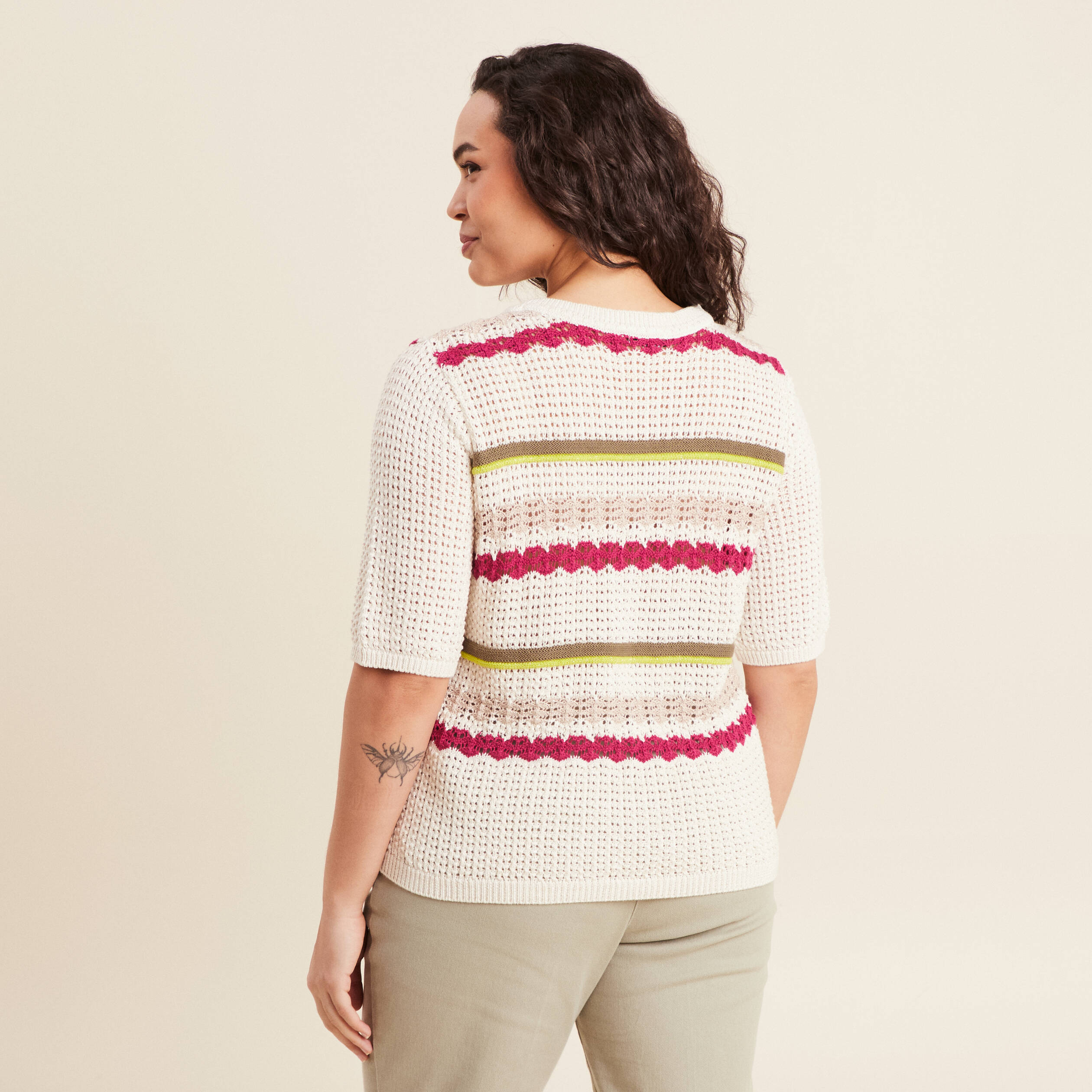 Pull dentelle col bateau multicolore femme