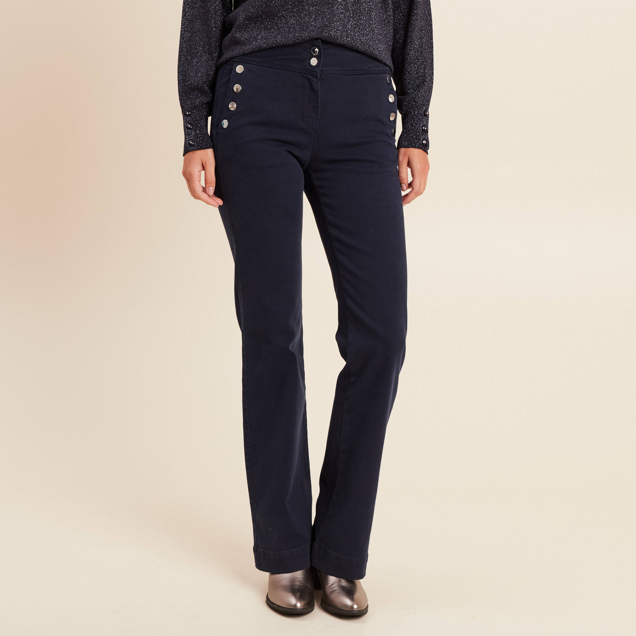 Pantalon bootcut à pont bleu foncé femme | Bréal