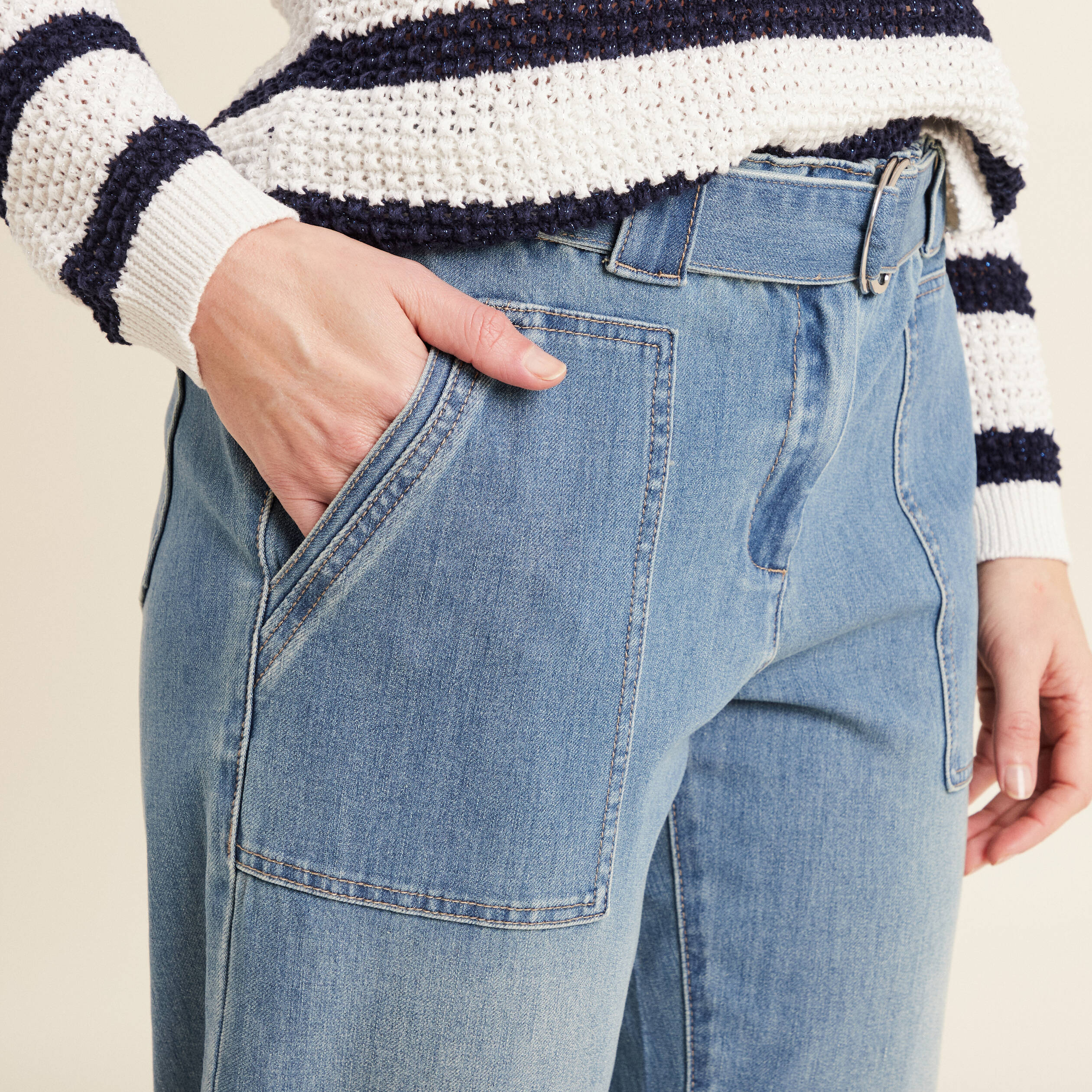 Jean paperbag 7/8ème denim double stone femme