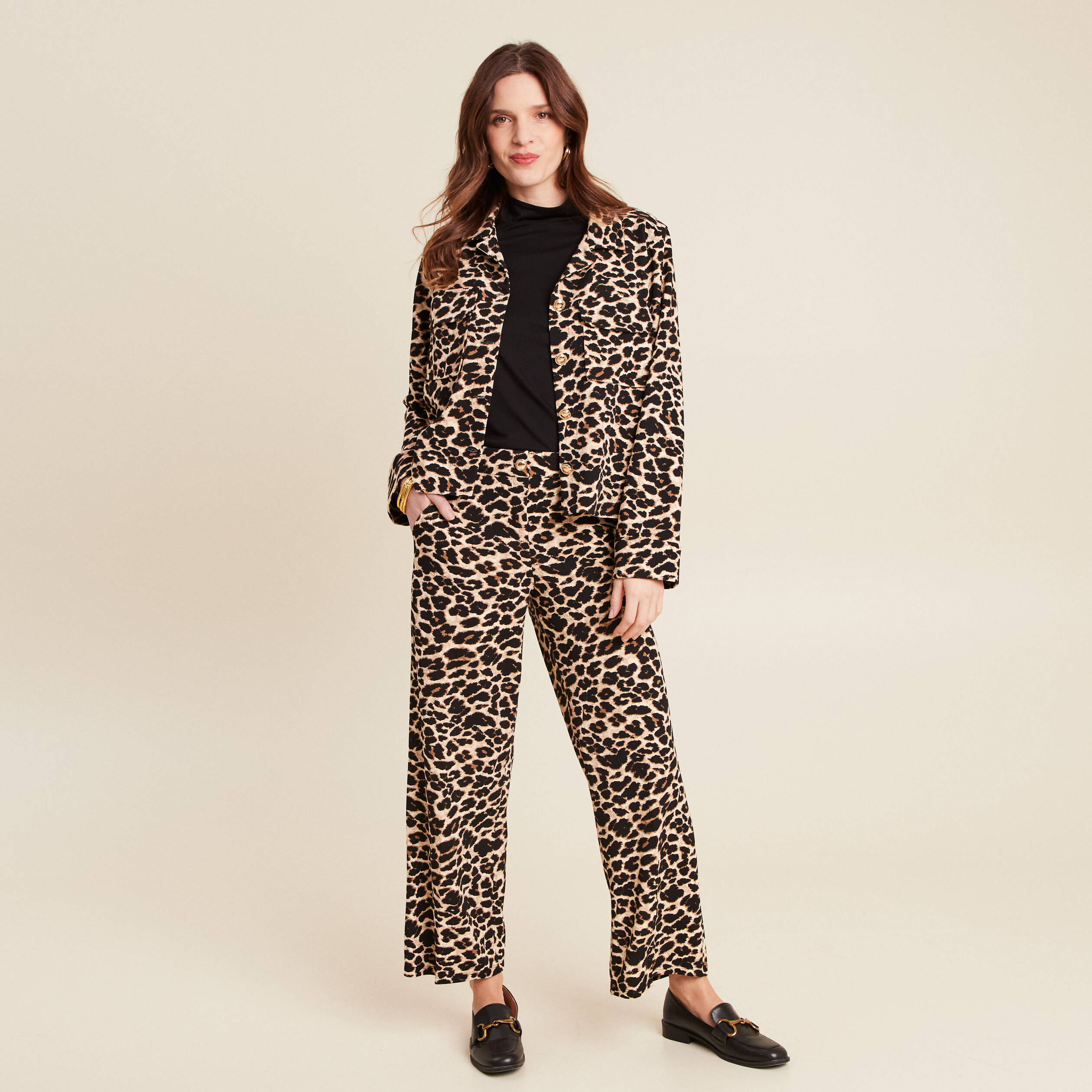 Pantalon large creme femme