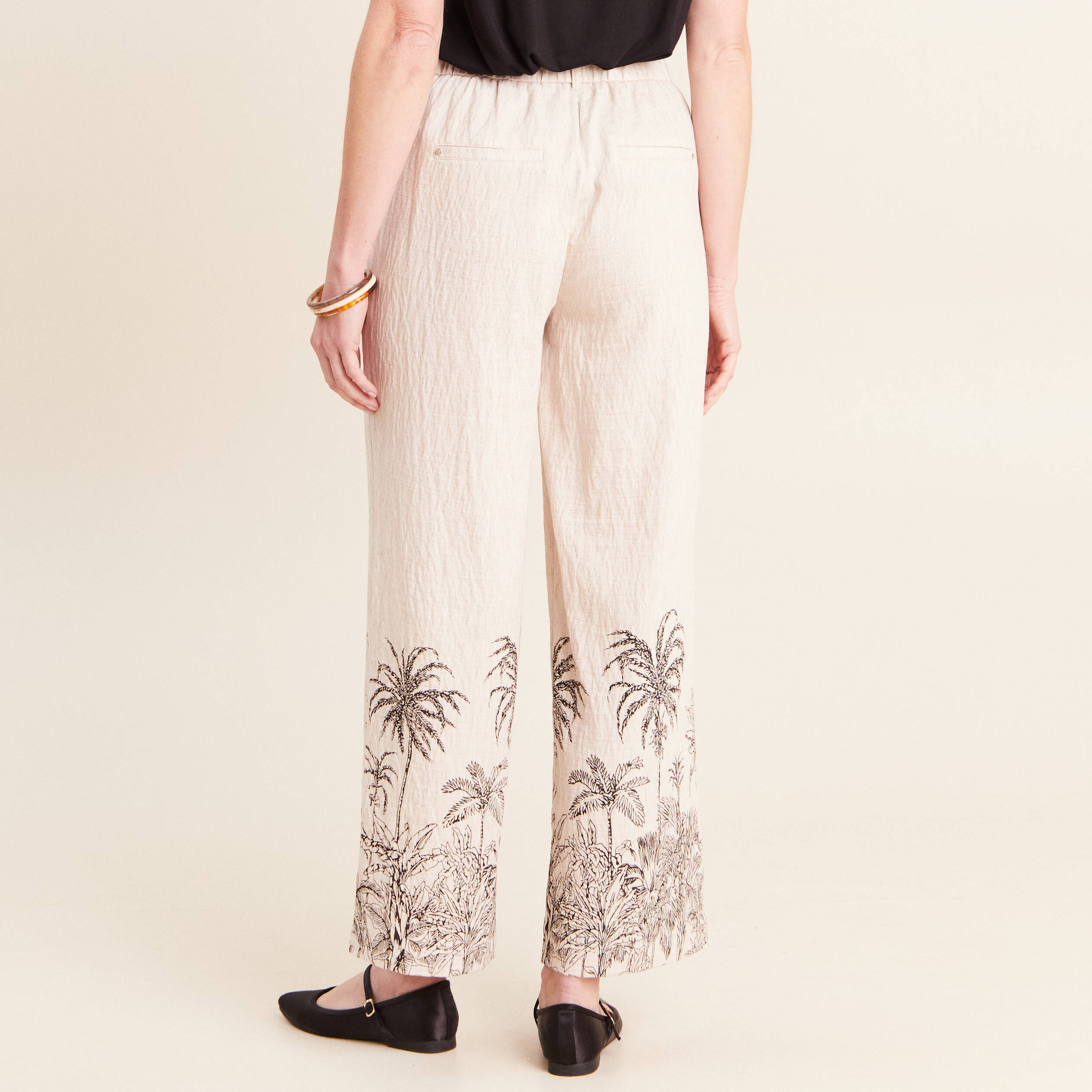 Pantalon large taille haute beige femme