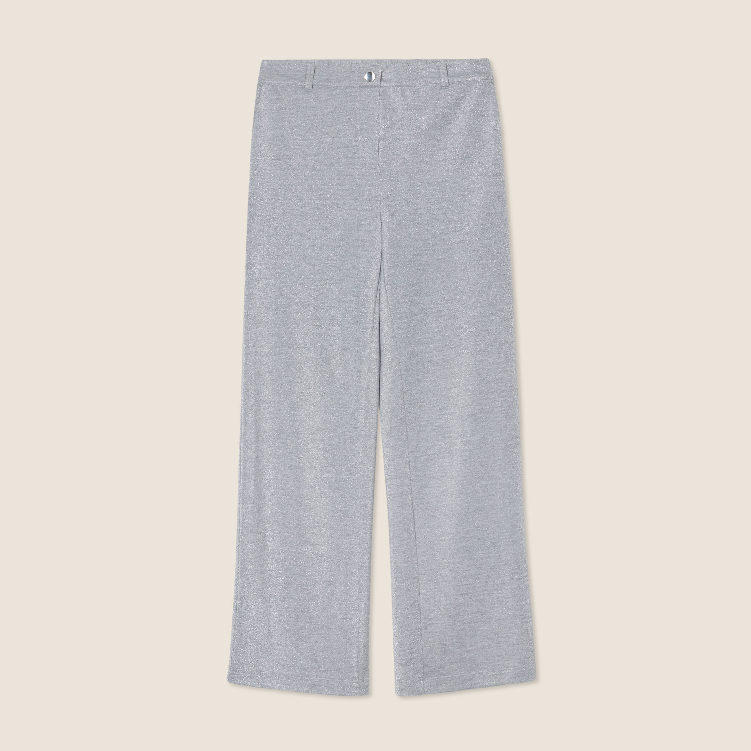 Pantalon large paillettes gris argent femme