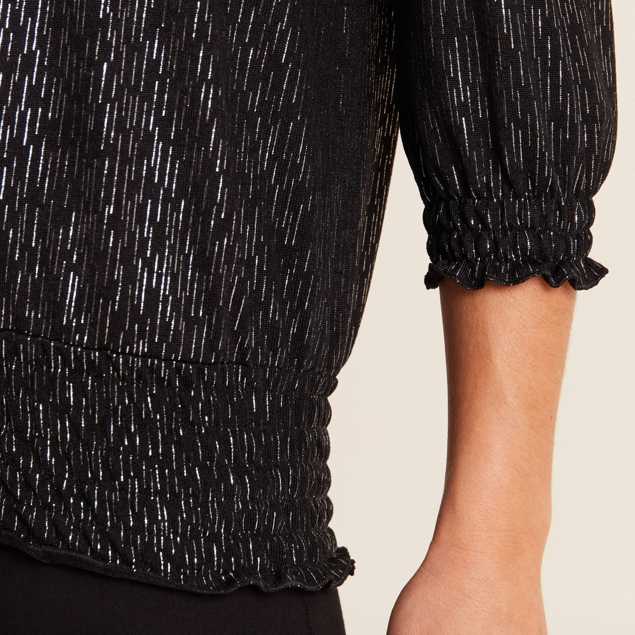 T-shirt manches 3/4 noir femme