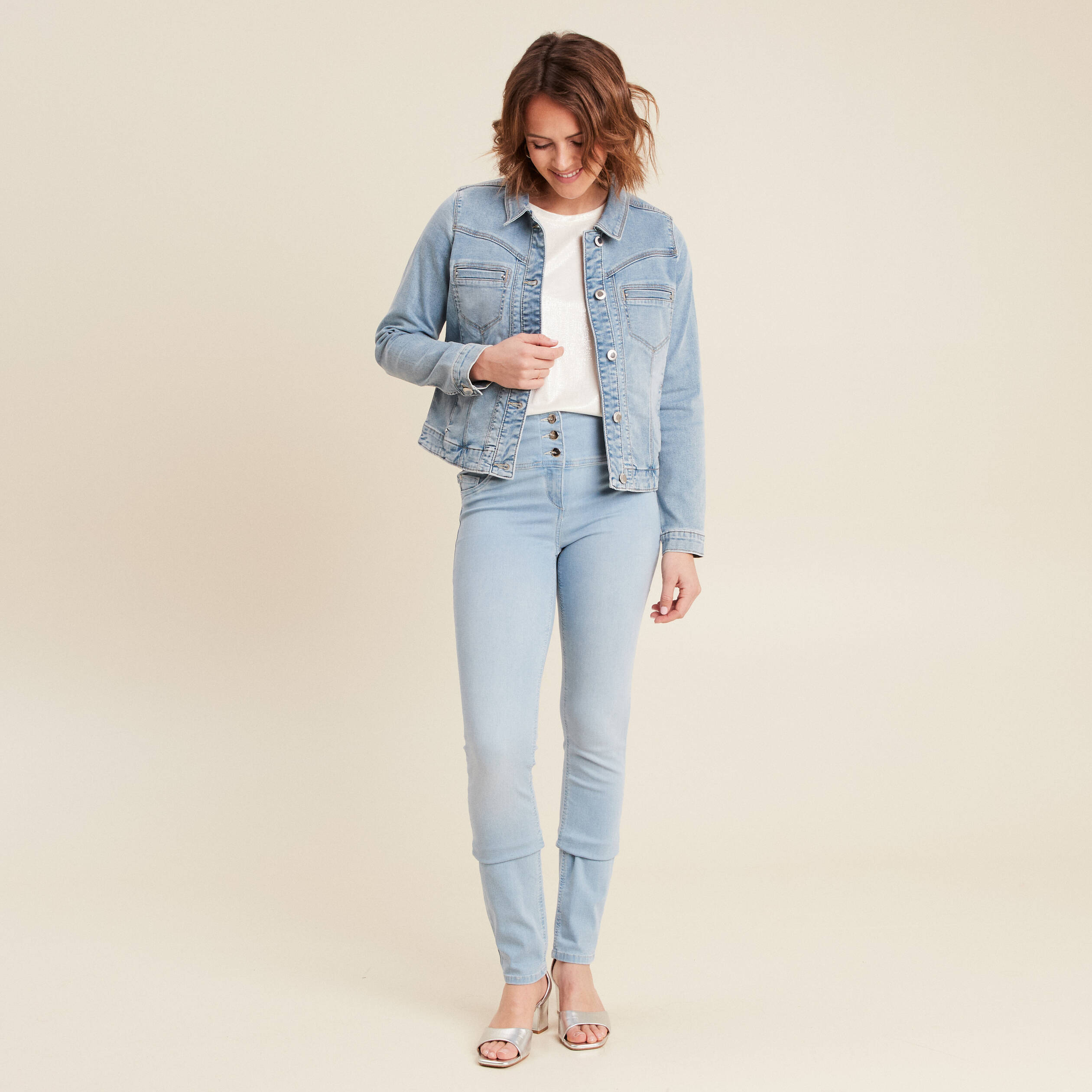 Blouson en jean denim baby bleu femme