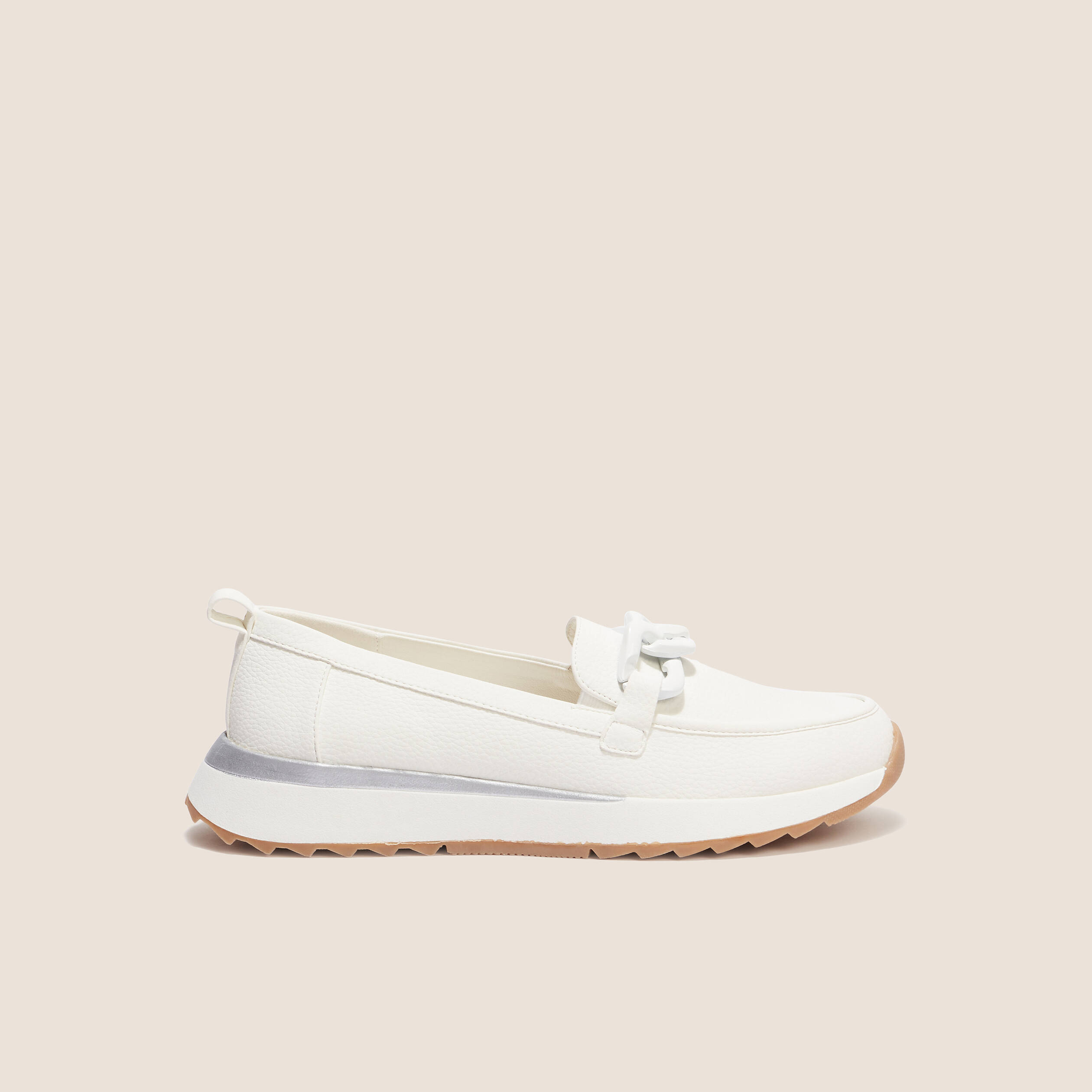 Mocassins détail chaîne blanc femme