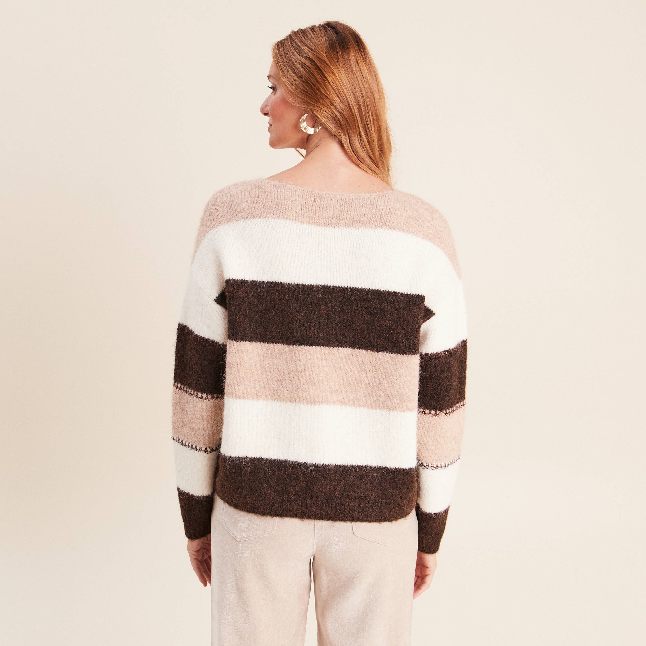 Pull col bateau marron femme