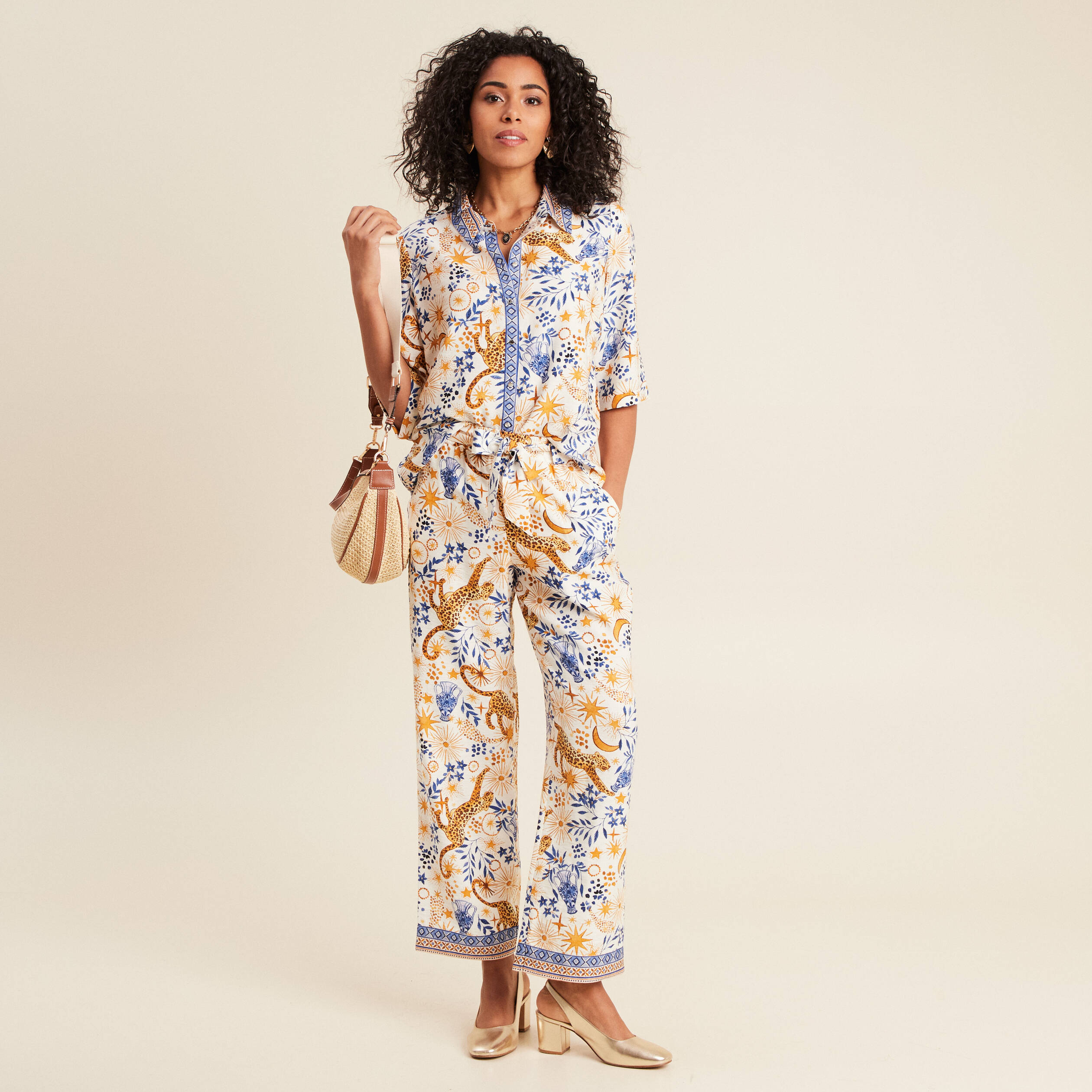 Chemise manches 3/4 bleu femme