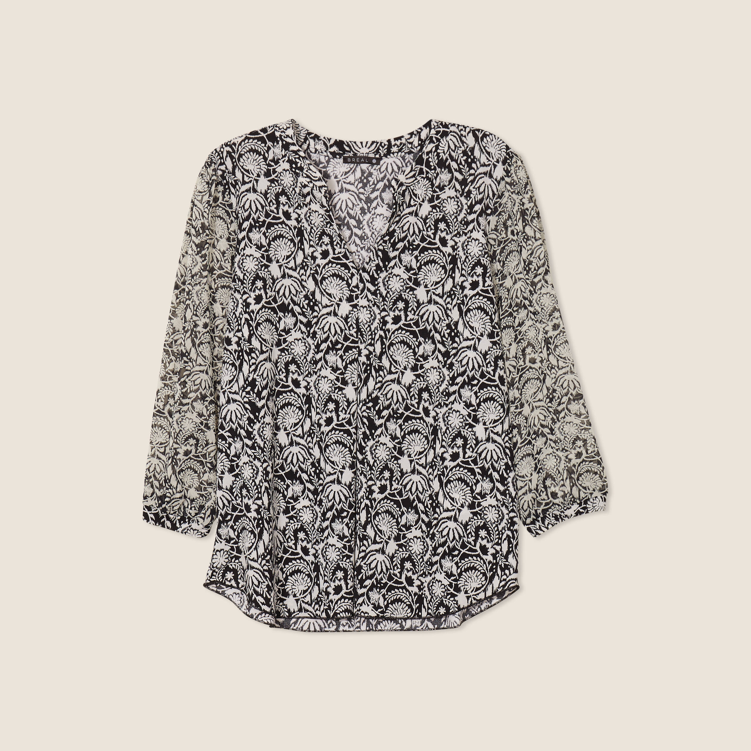 Blouse manches 3/4 noir femme